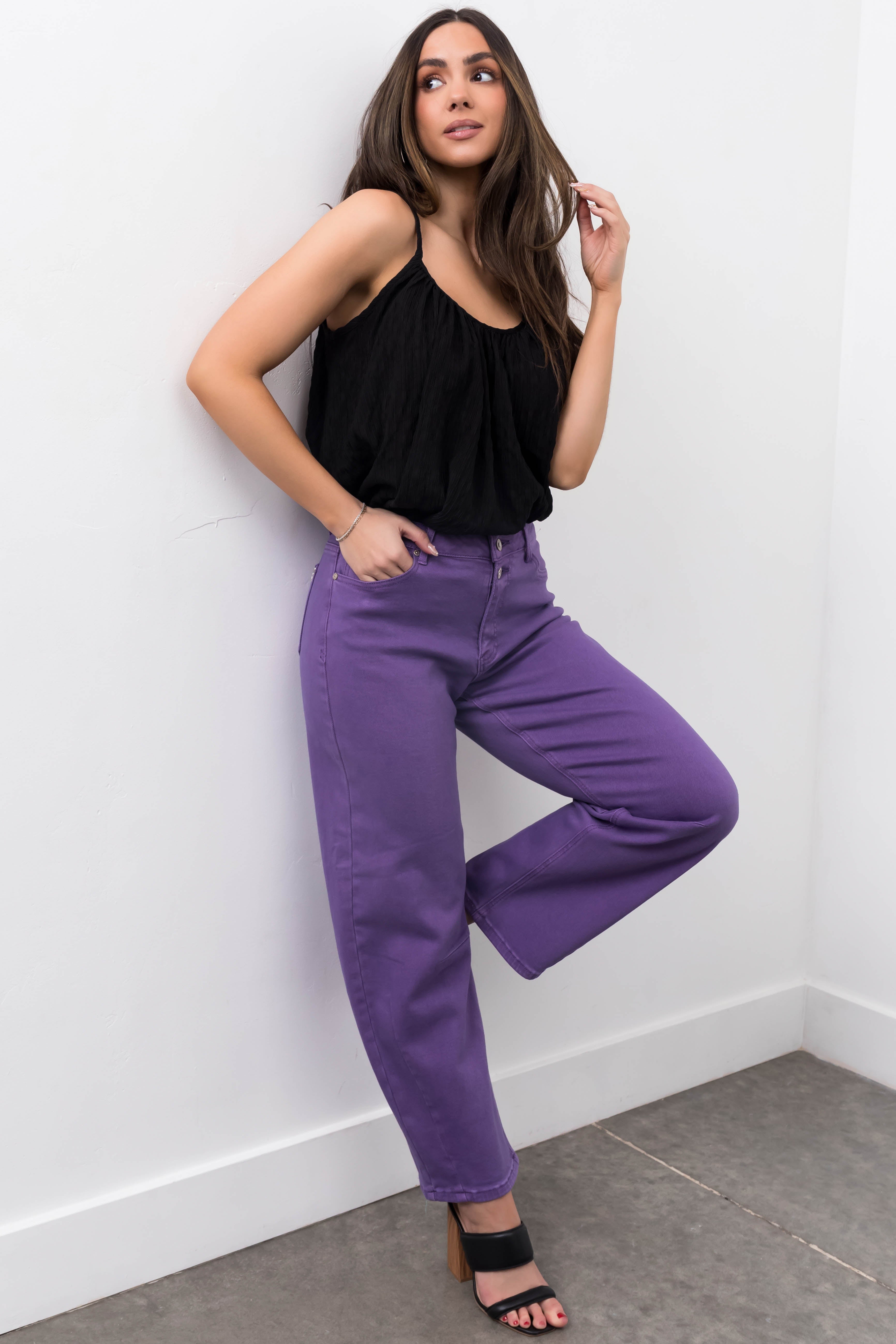 Special A Lavender Wide Leg Barrel Jeans-Newayad