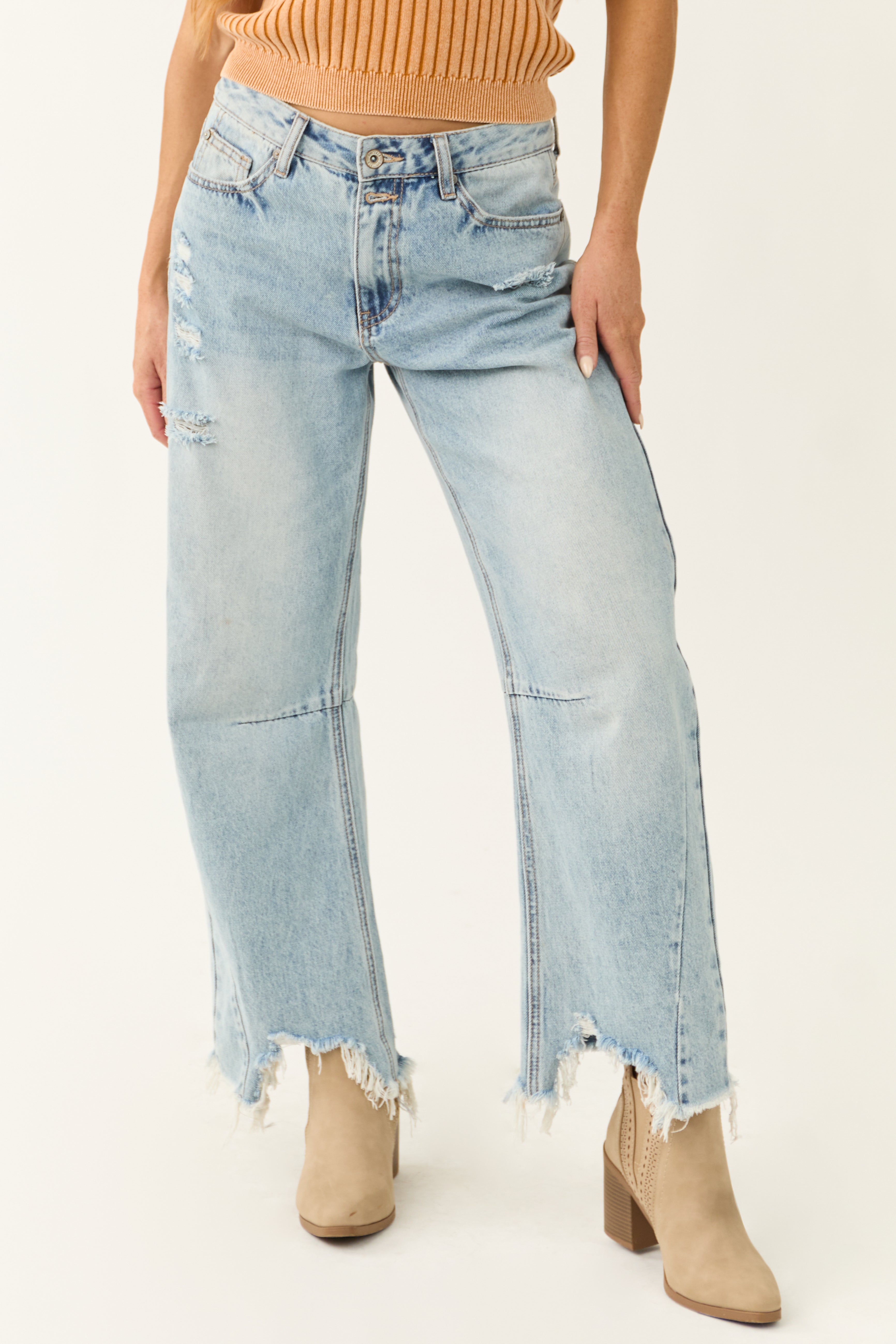 Special A Light Wash High Rise Barrel Jeans-Newayad