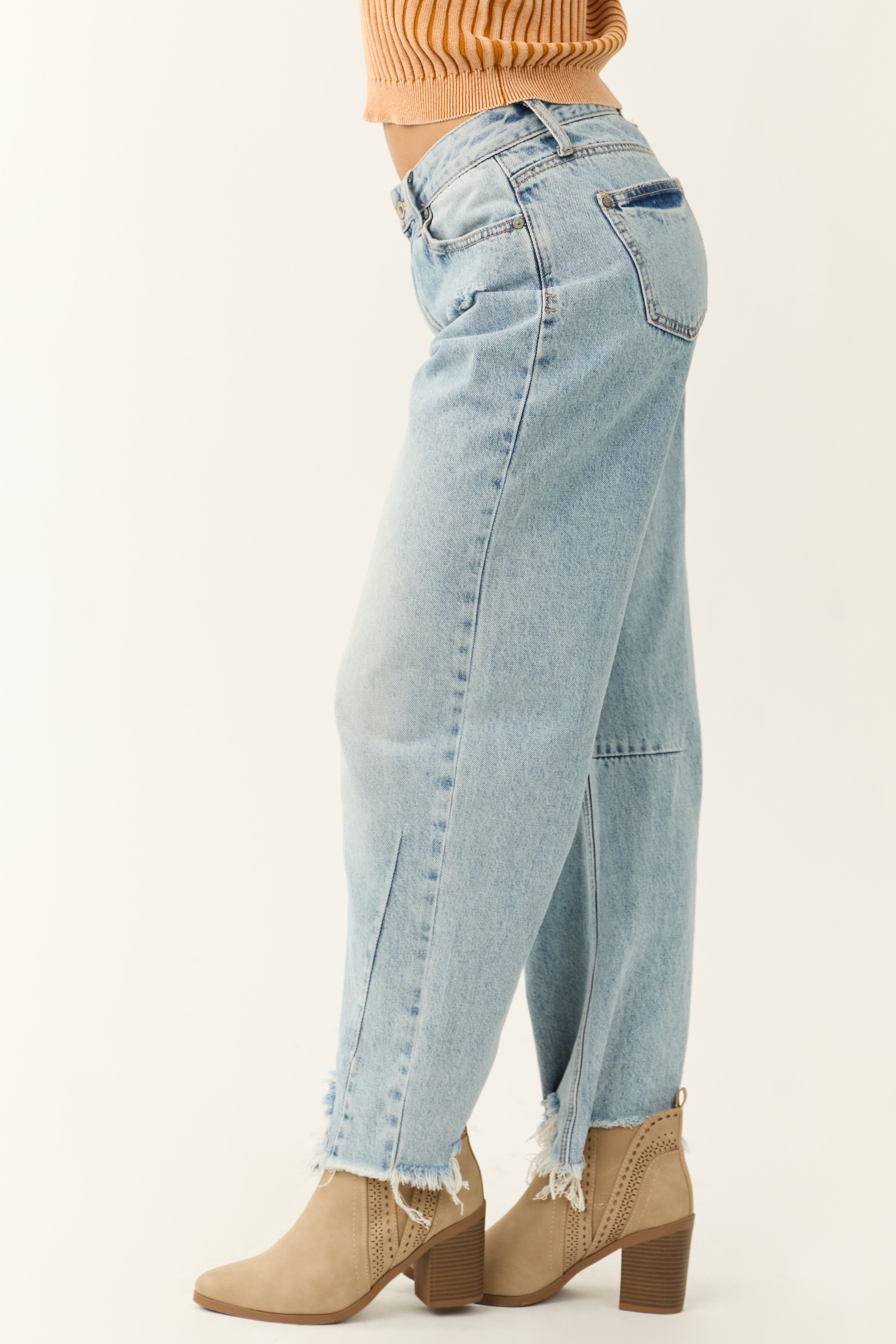 Special A Light Wash High Rise Barrel Jeans-Newayad