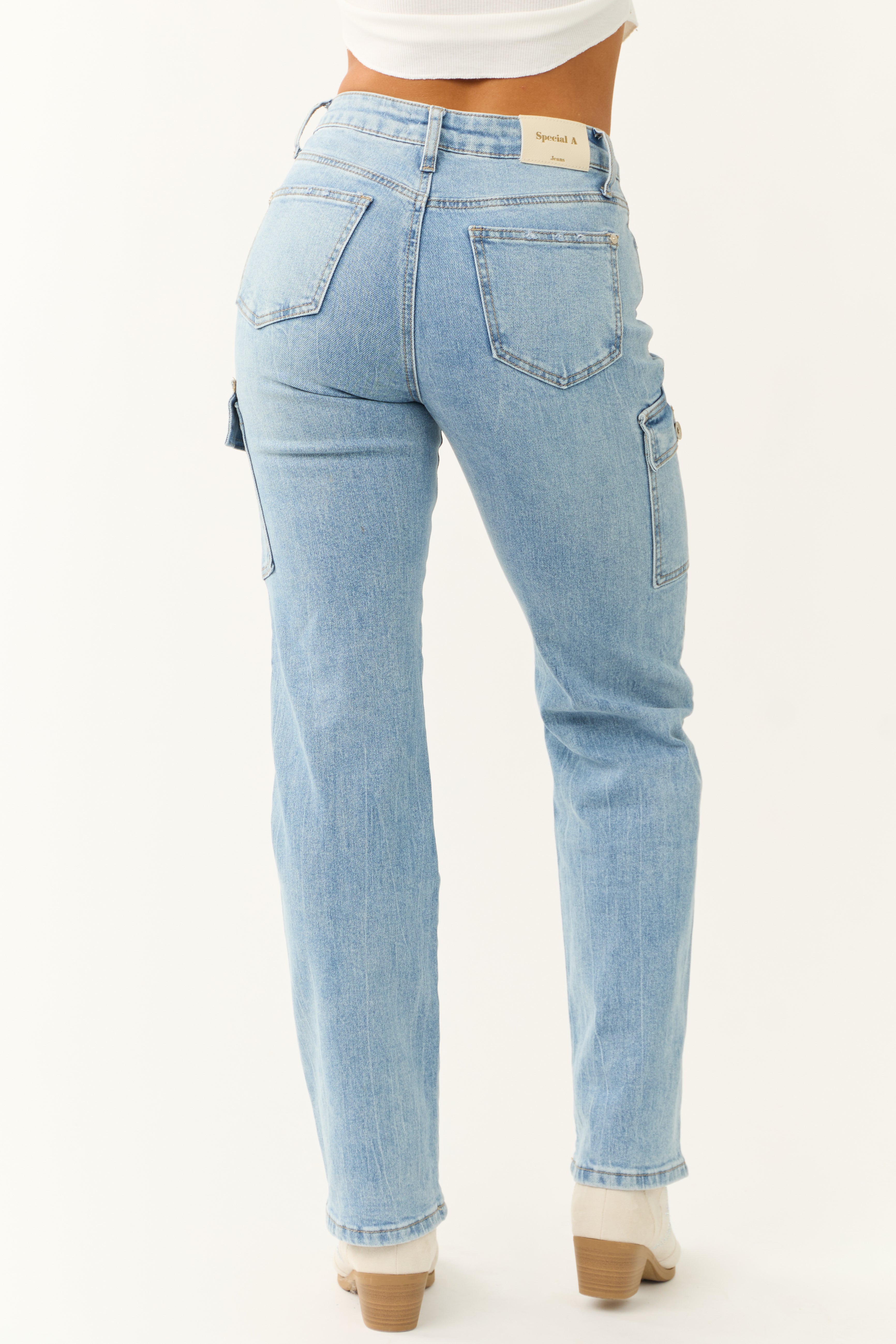 Special A Medium Wash Cargo Jeans-Newayad