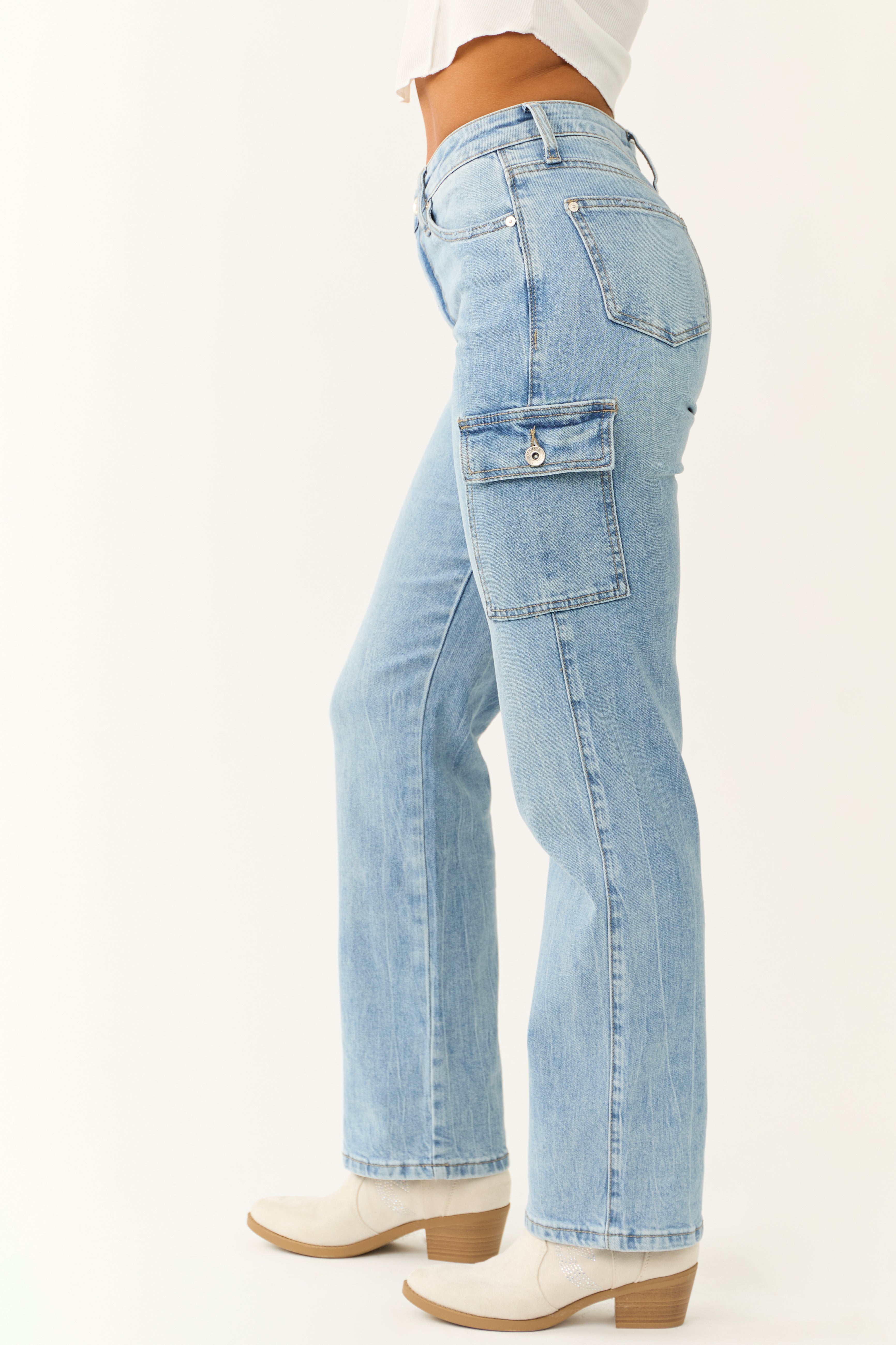 Special A Medium Wash Cargo Jeans-Newayad