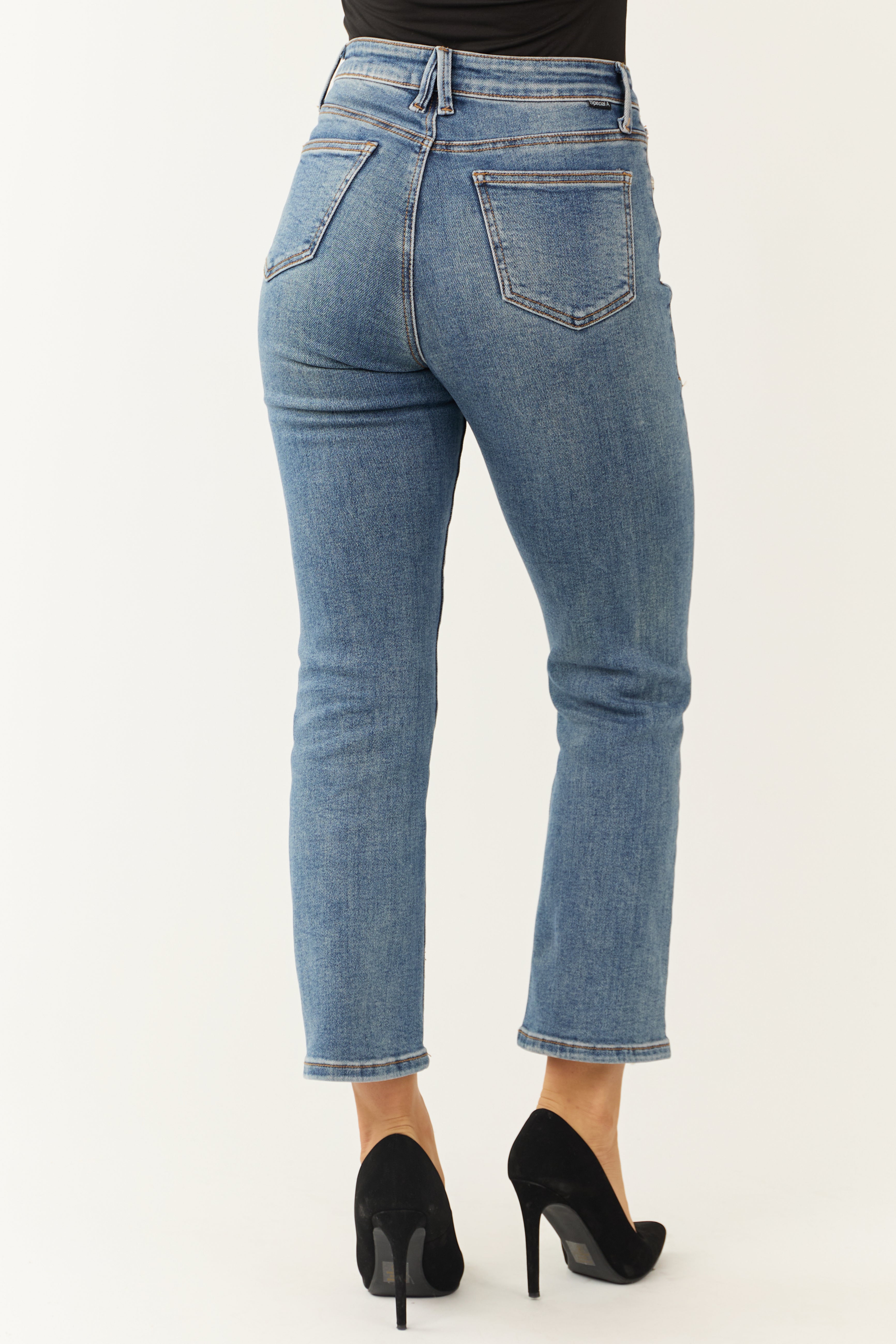 Special A Medium Wash Crossover Straight Leg Jeans-Newayad