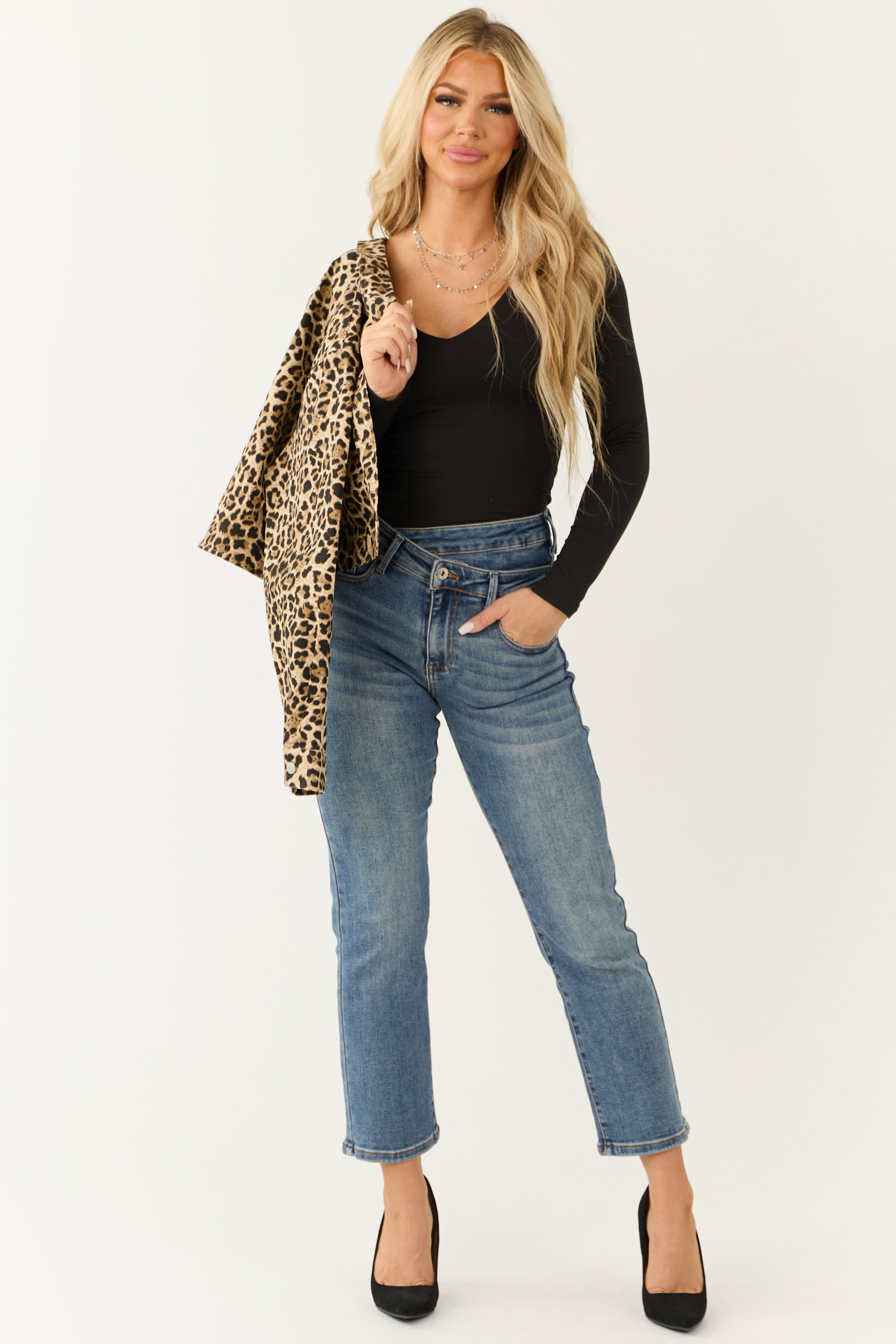 Special A Medium Wash Crossover Straight Leg Jeans-Newayad