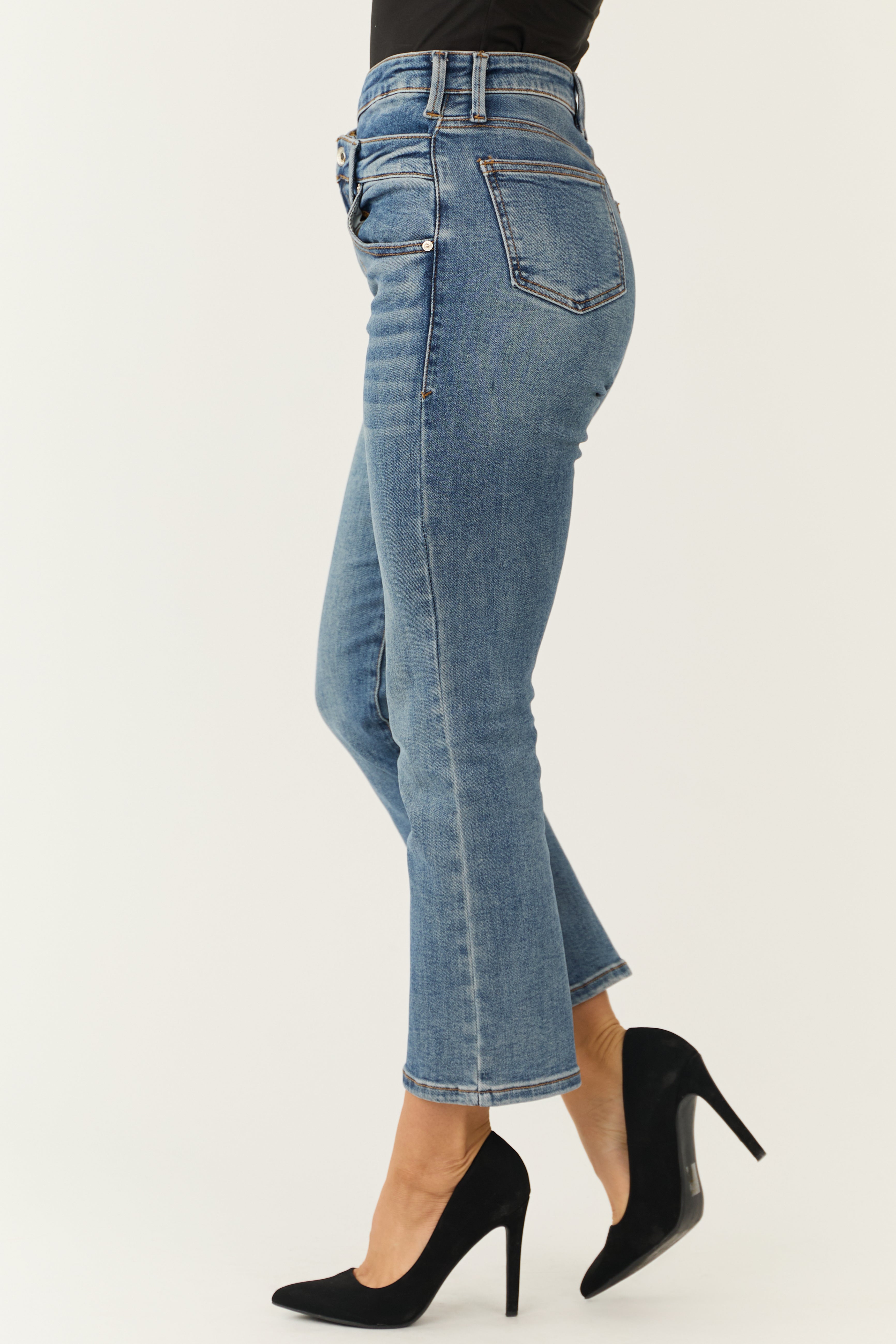 Special A Medium Wash Crossover Straight Leg Jeans-Newayad