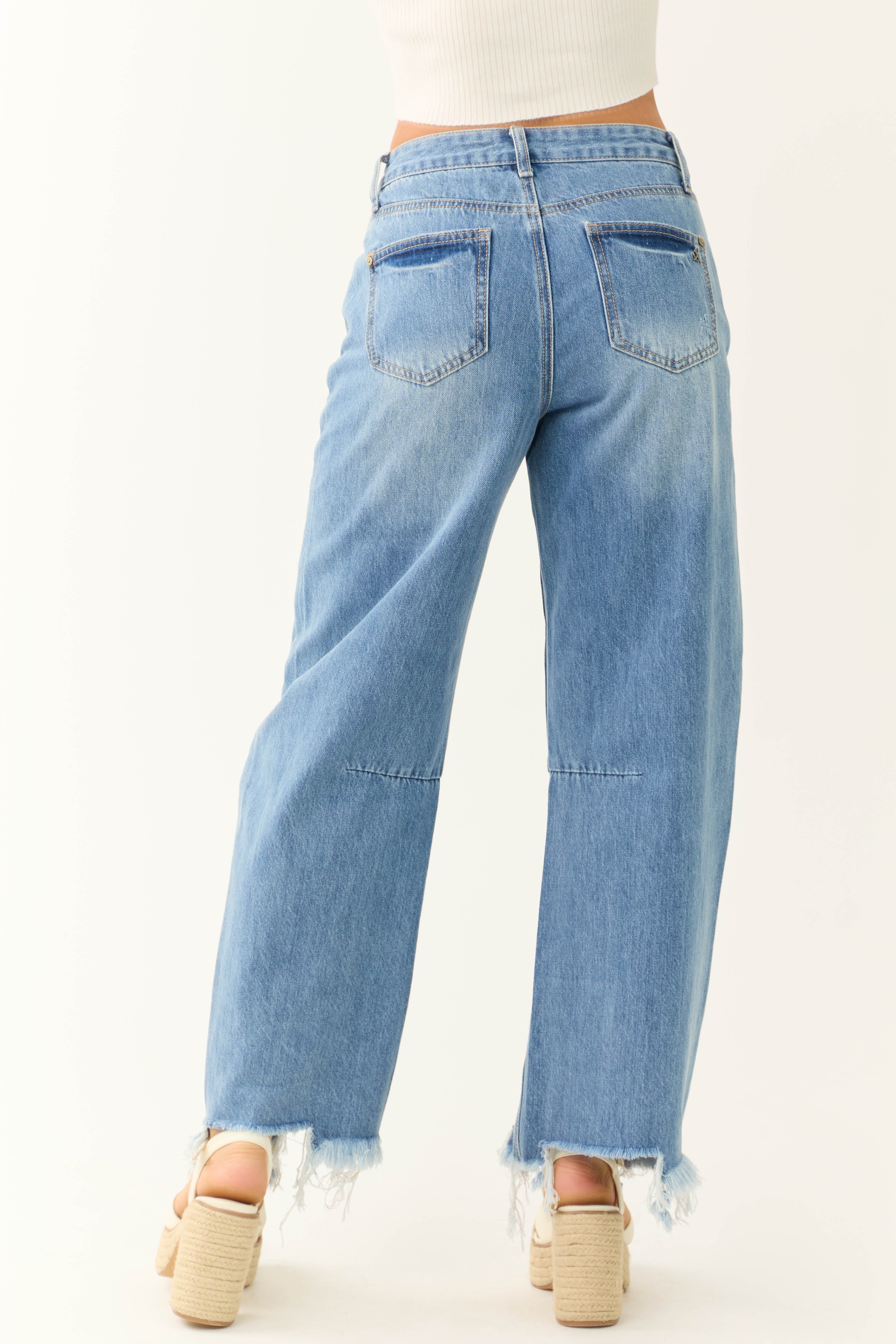 Special A Medium Wash High Rise Barrel Jeans-Newayad