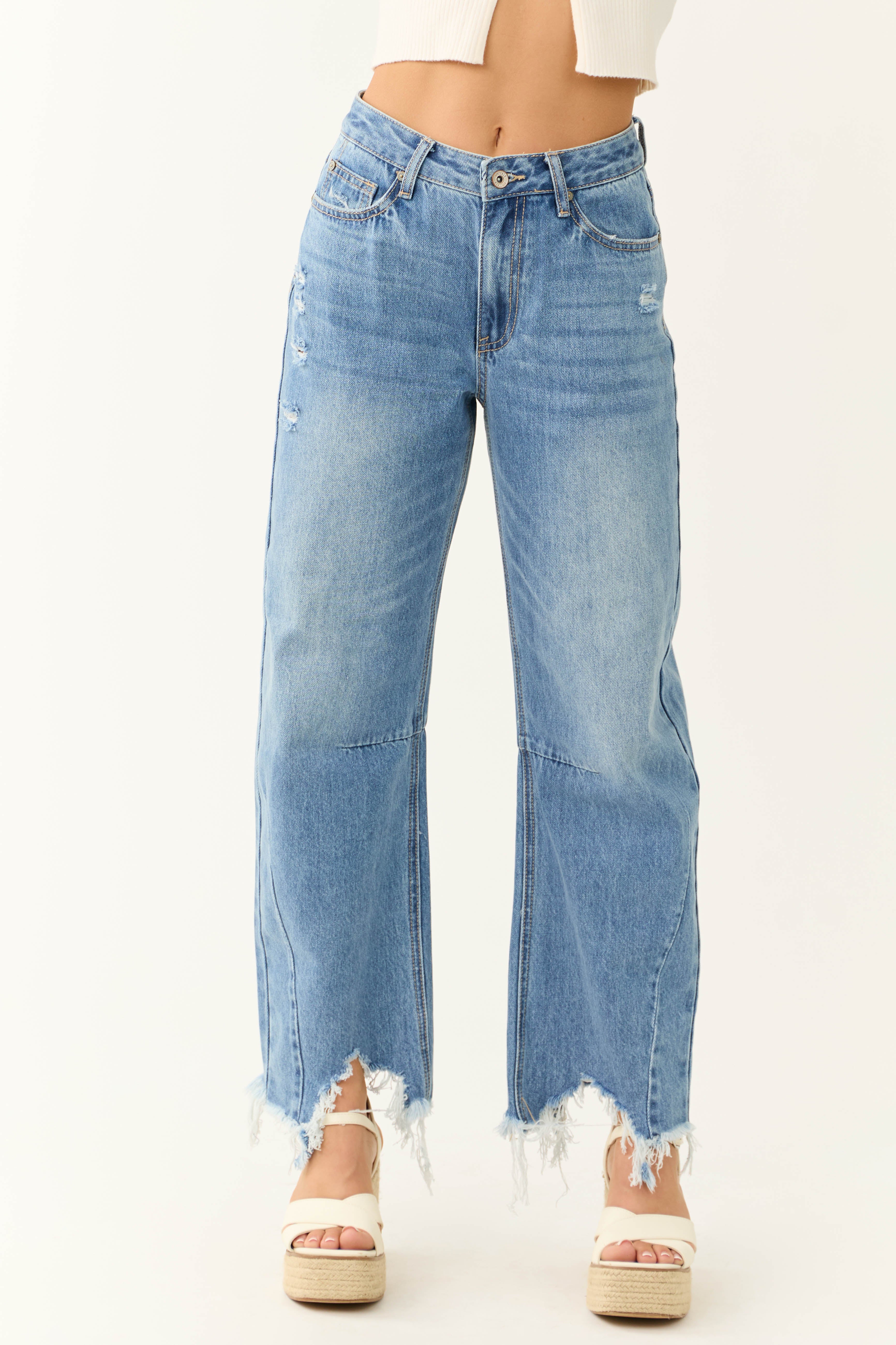 Special A Medium Wash High Rise Barrel Jeans-Newayad