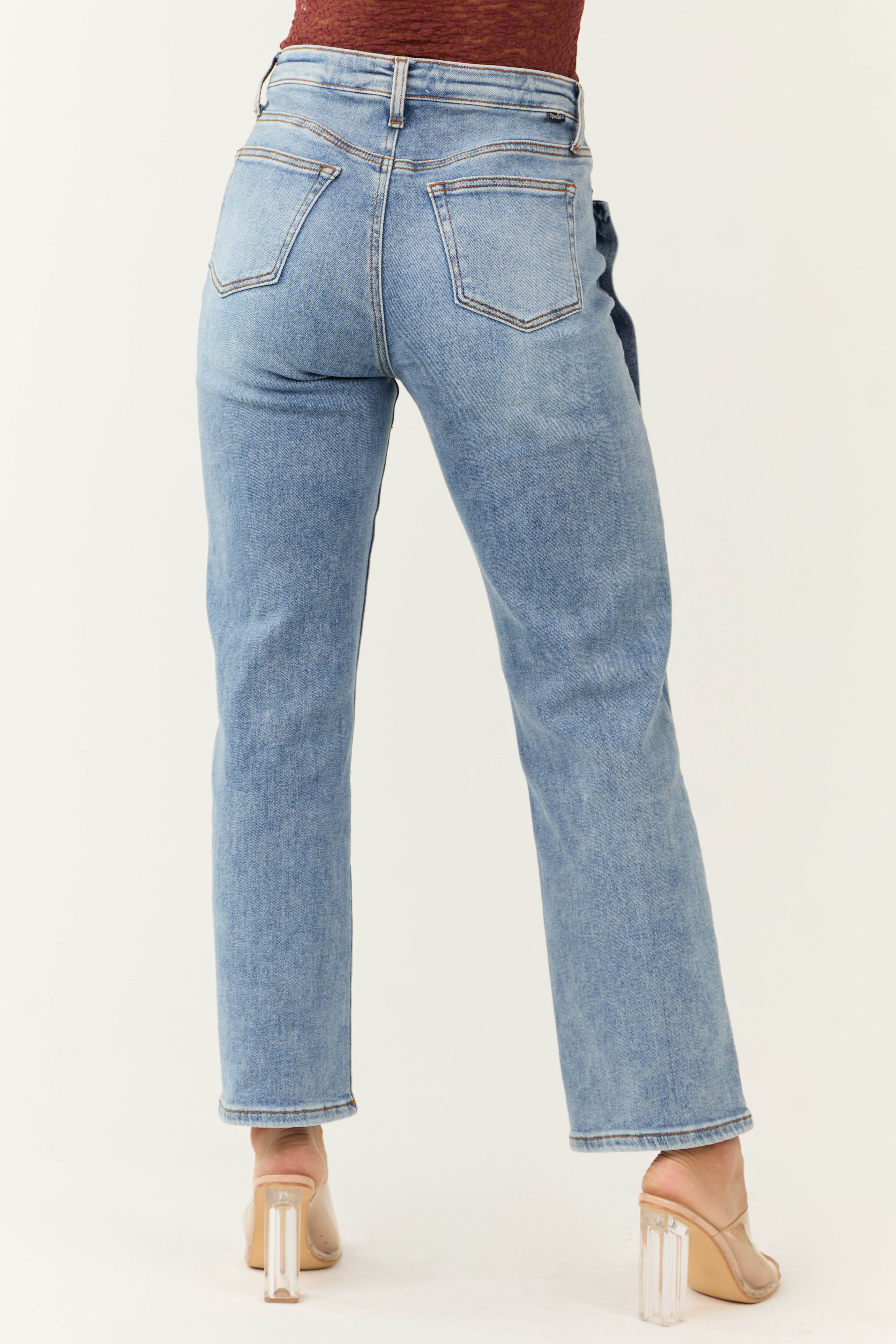 Special A Medium Wash High Rise Straight Jeans-Newayad
