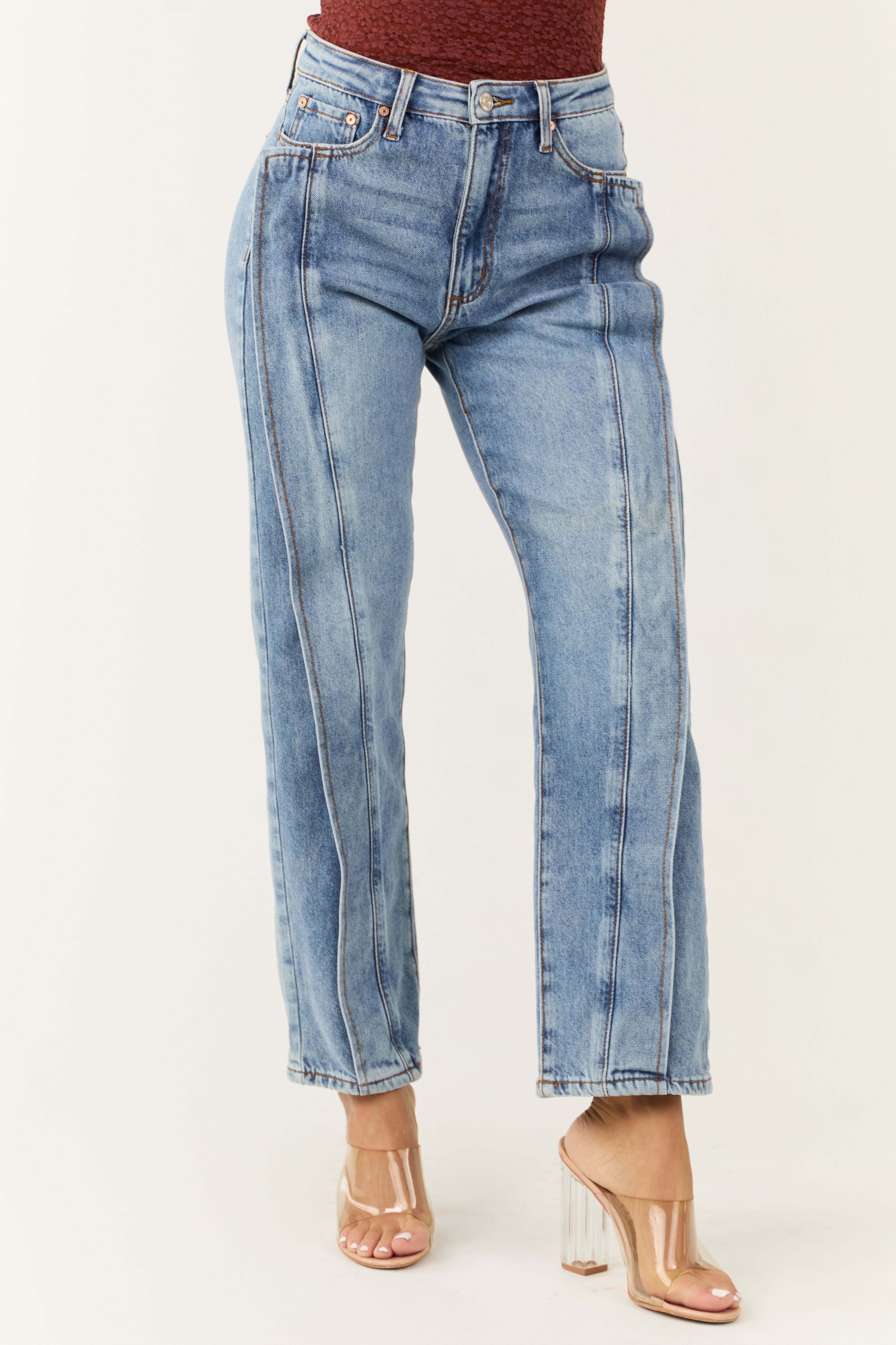 Special A Medium Wash High Rise Straight Jeans-Newayad