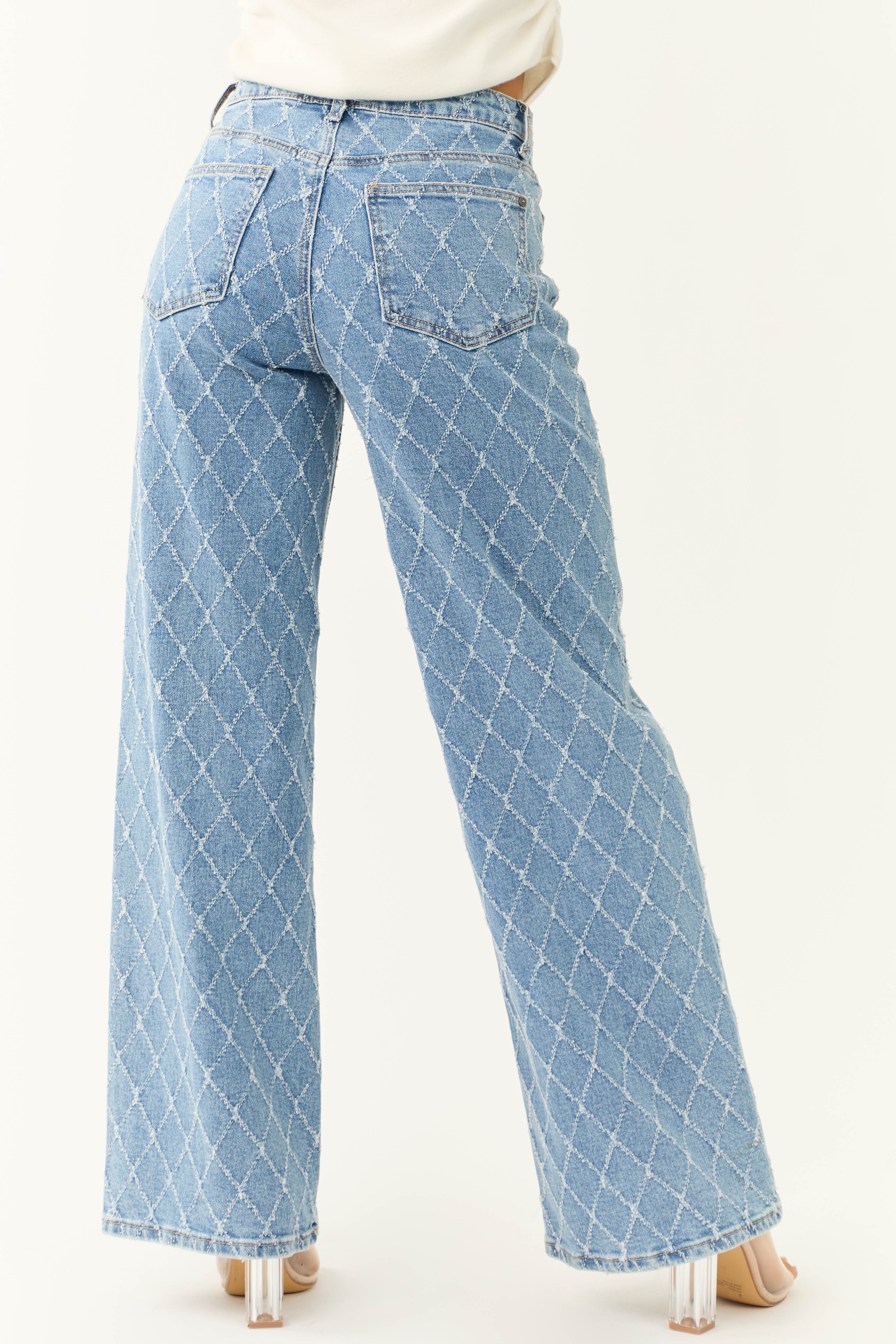 Special A Medium Wash Quilted Pattern Jeans-Newayad