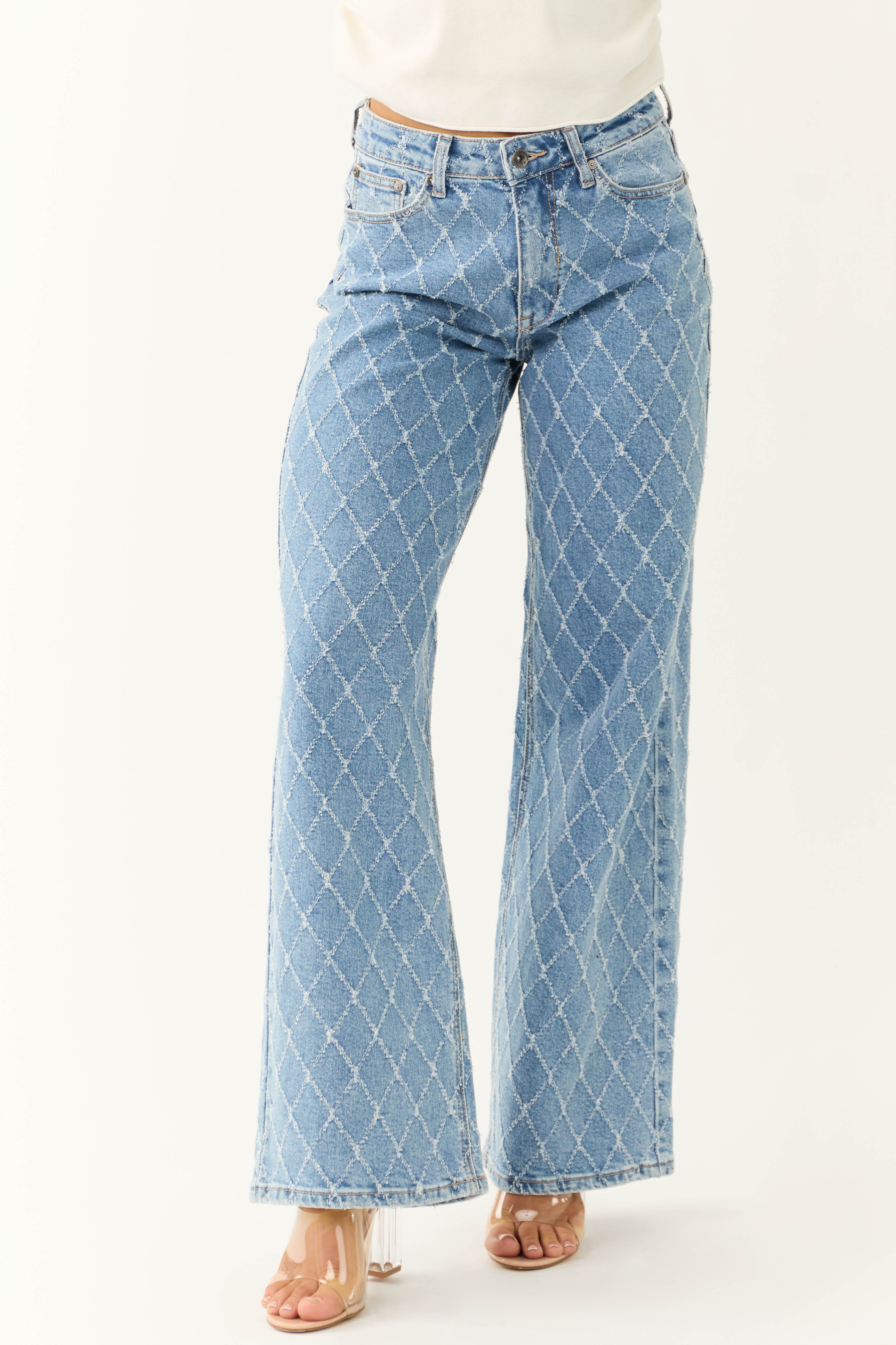Special A Medium Wash Quilted Pattern Jeans-Newayad