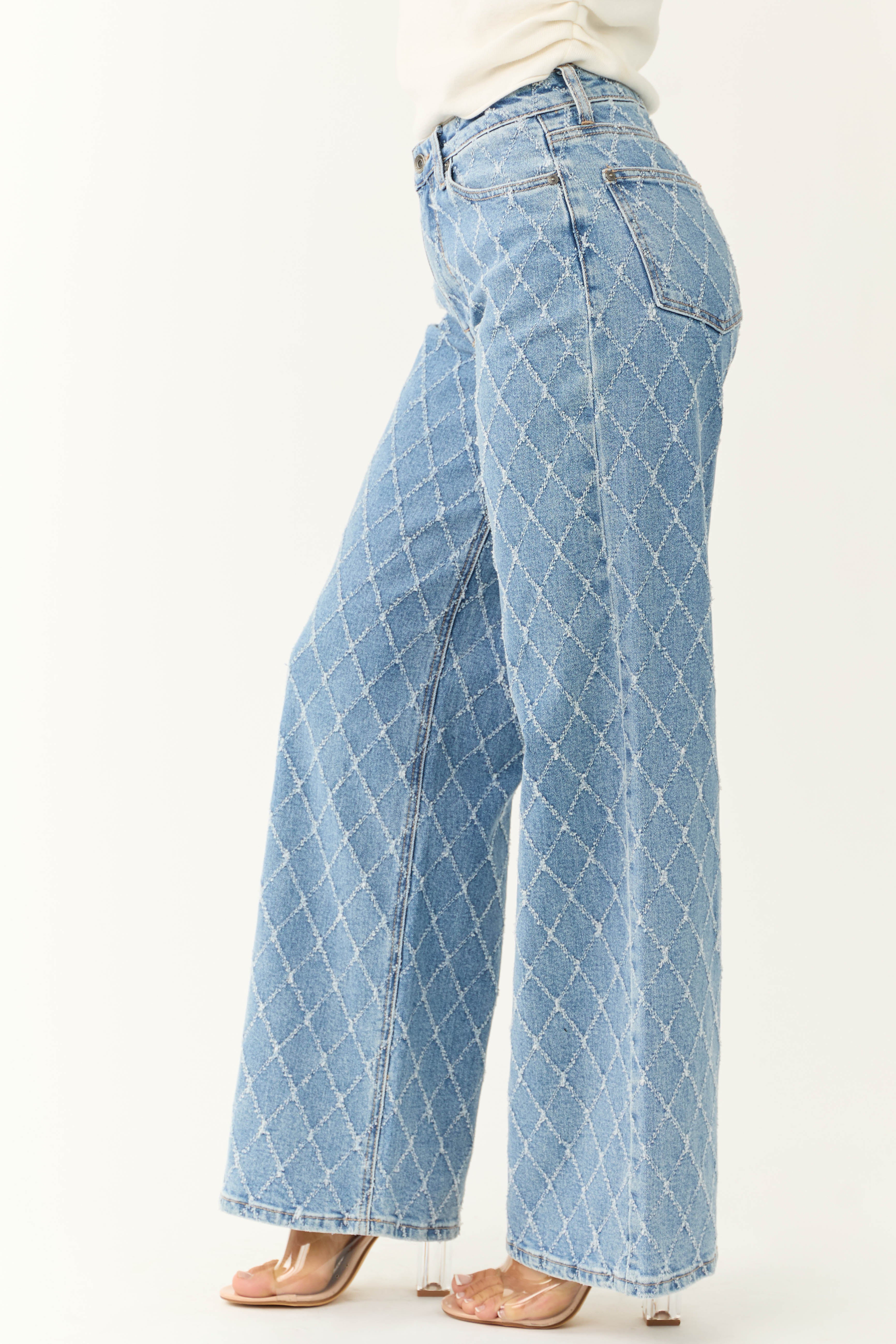 Special A Medium Wash Quilted Pattern Jeans-Newayad