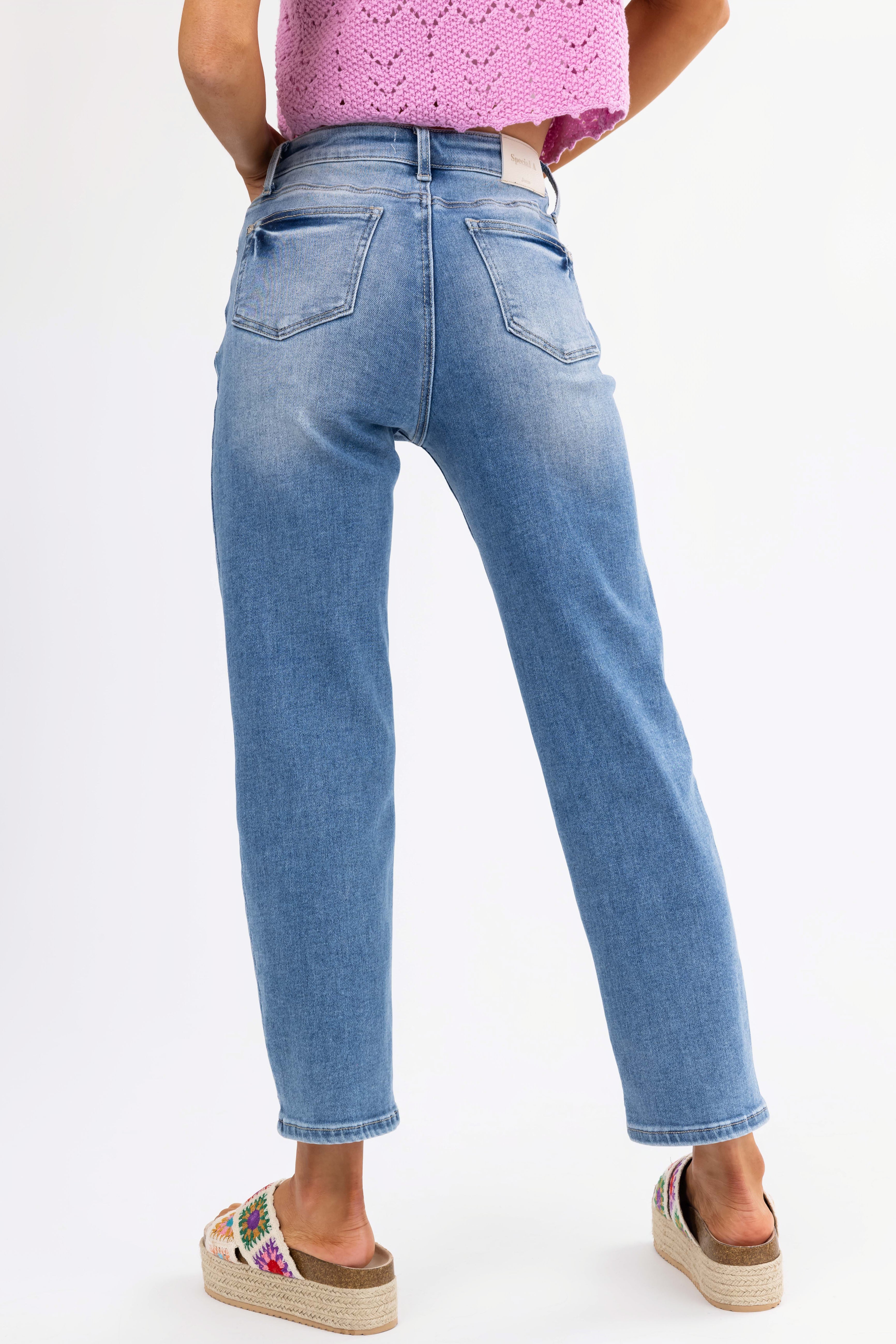 Special A Medium Wash Relaxed Mom Jeans-Newayad