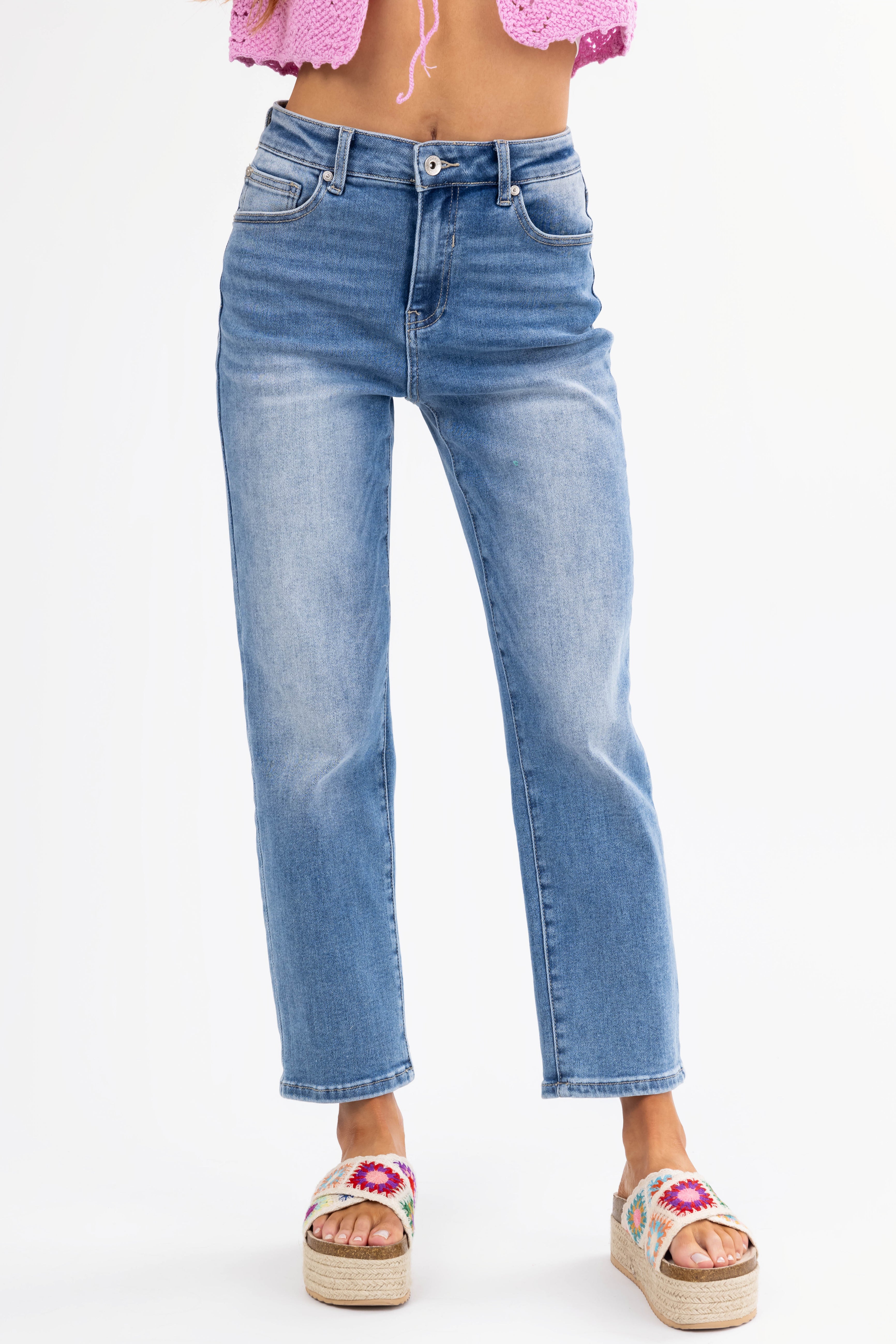 Special A Medium Wash Relaxed Mom Jeans-Newayad