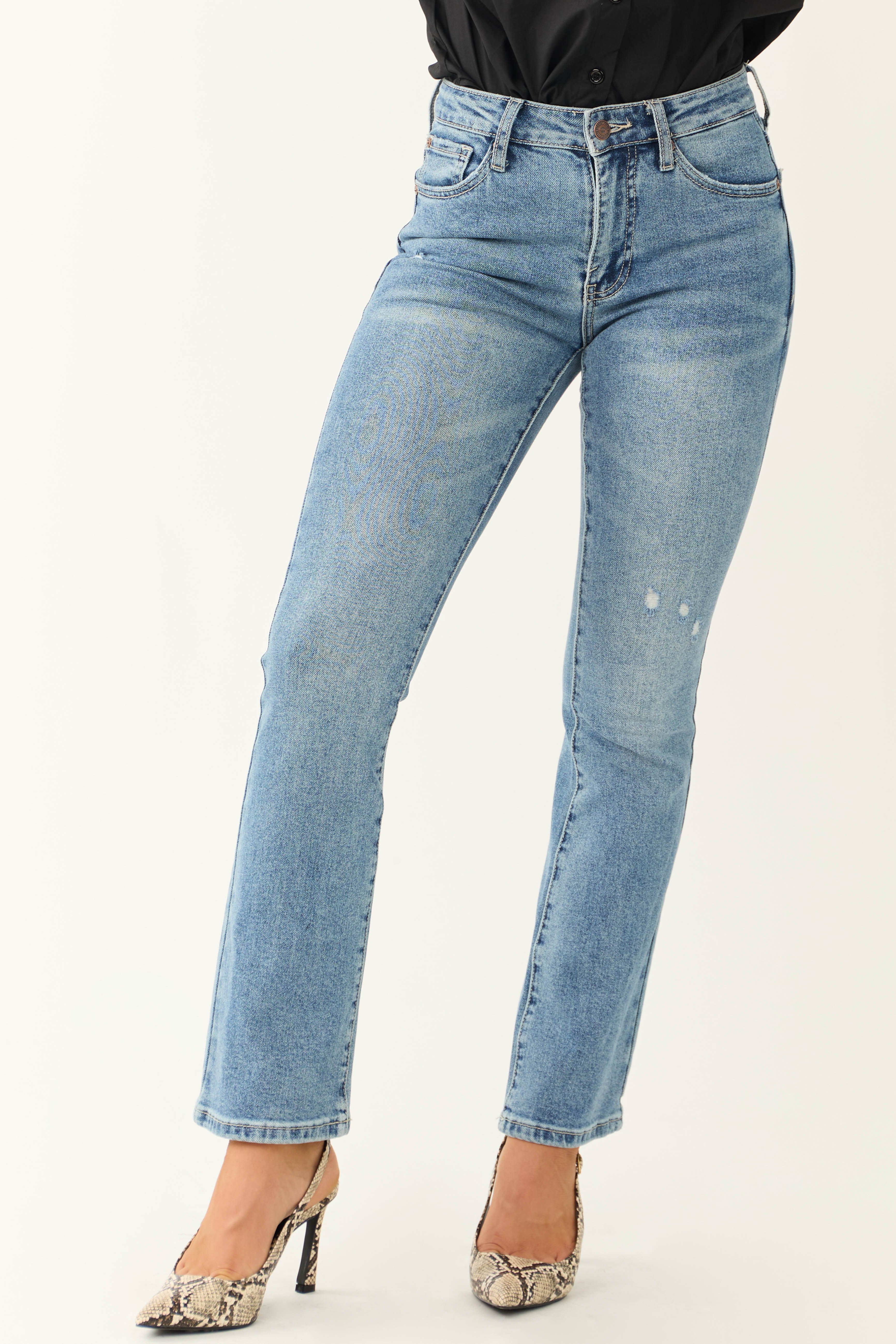 Special A Medium Wash Skinny Bootcut Jeans-Newayad