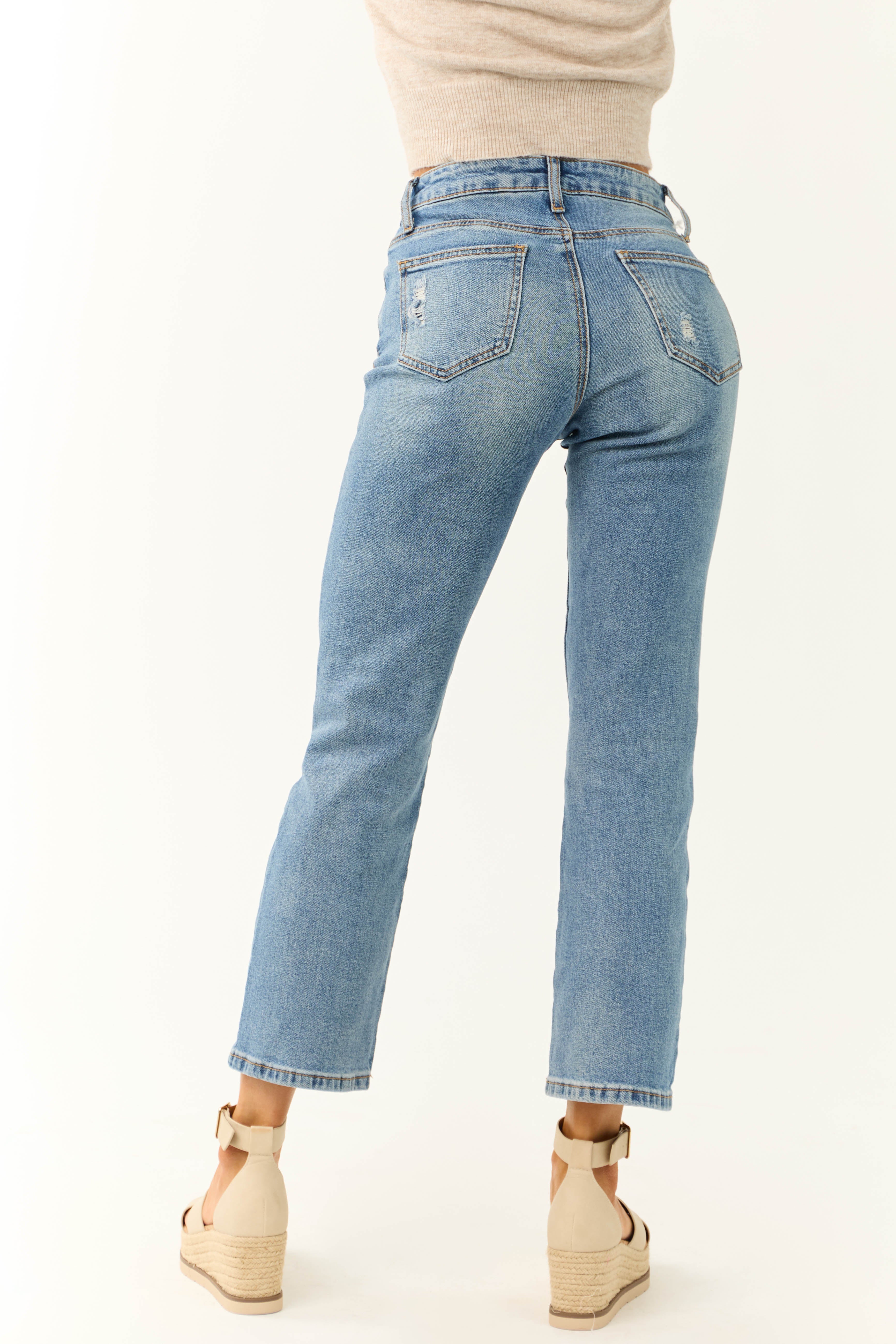 Special A Medium Wash Straight Leg Ankle Jeans-Newayad
