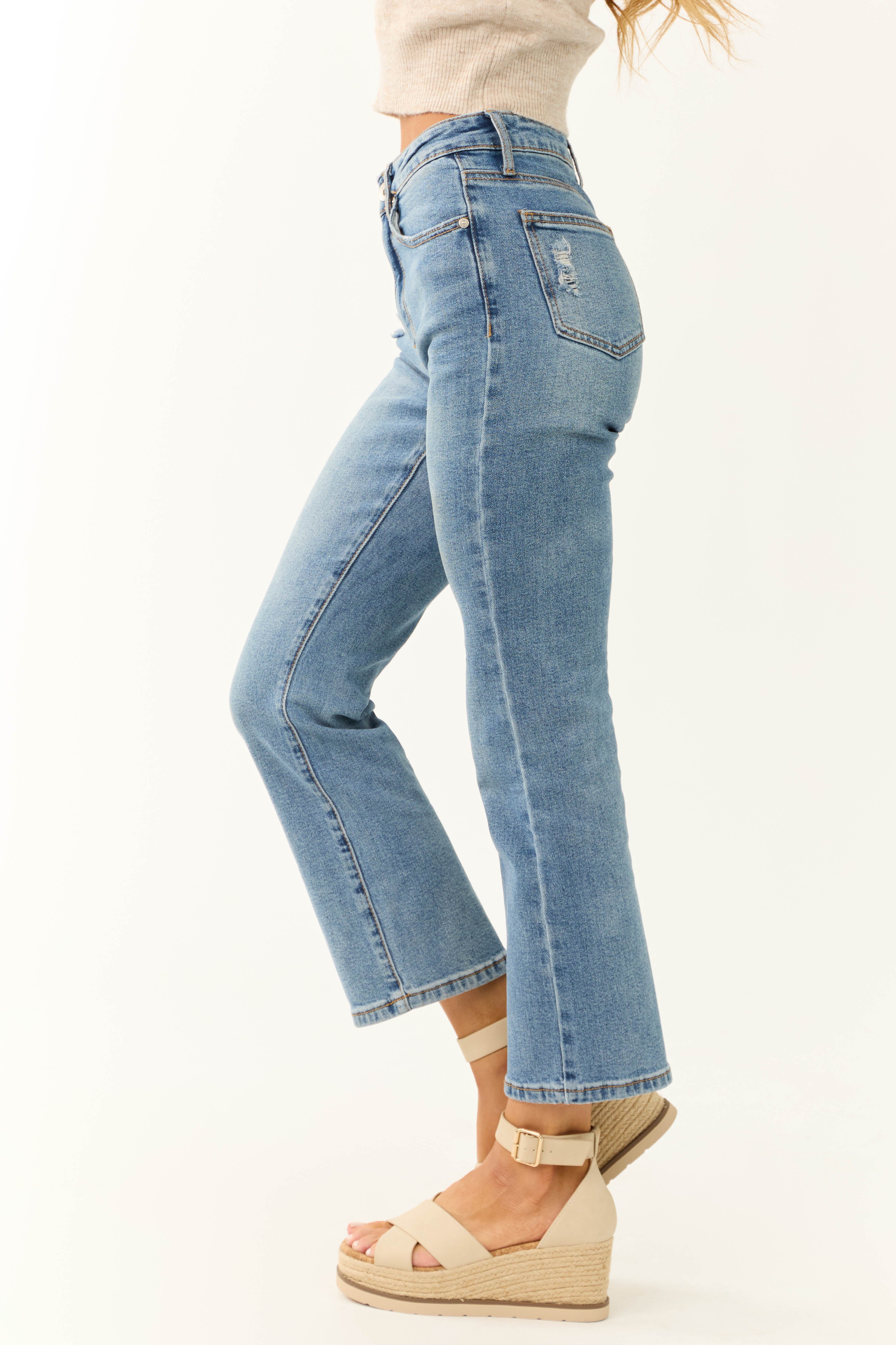 Special A Medium Wash Straight Leg Ankle Jeans-Newayad