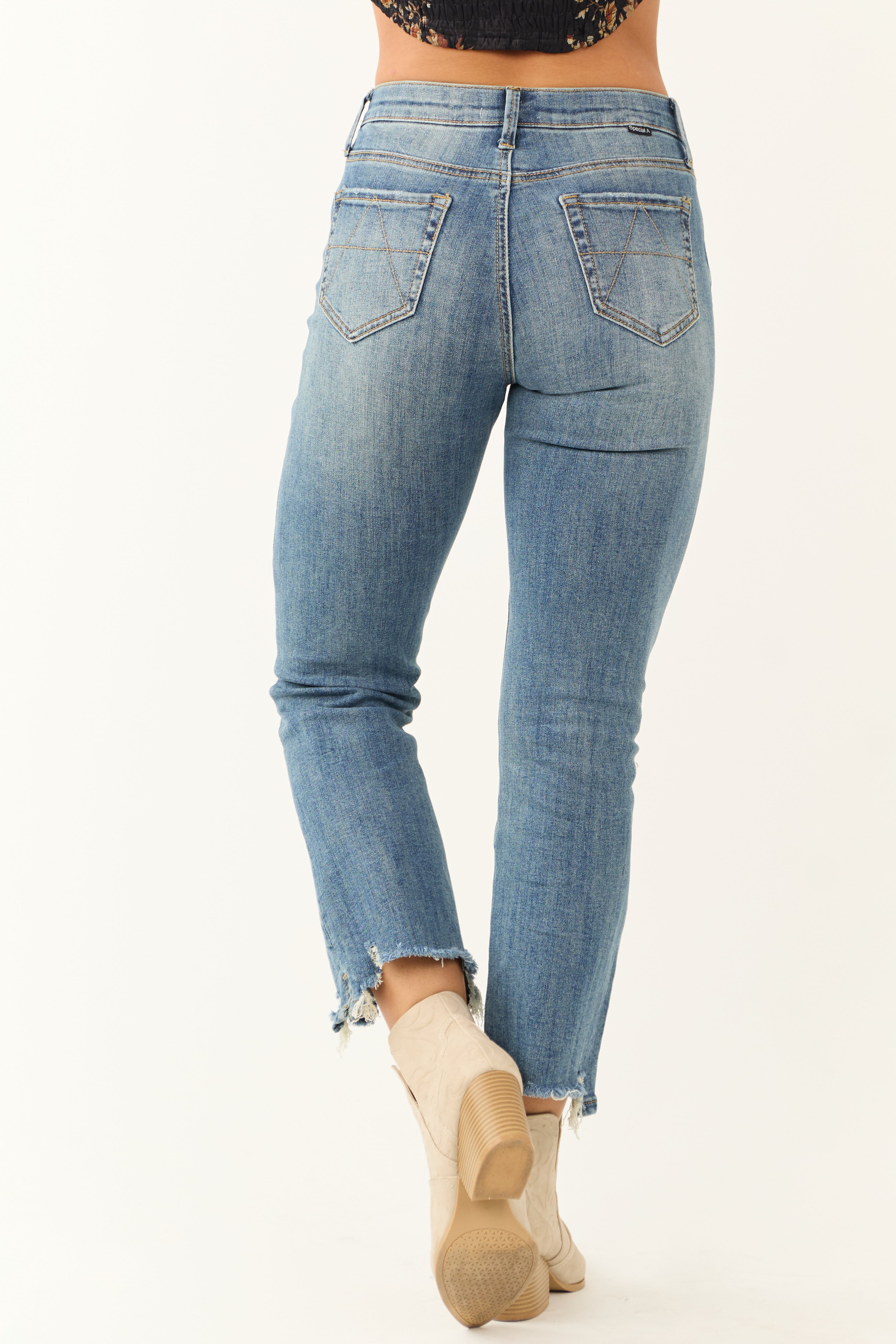 Special A Medium Wash Tummy Control Crop Jeans-Newayad