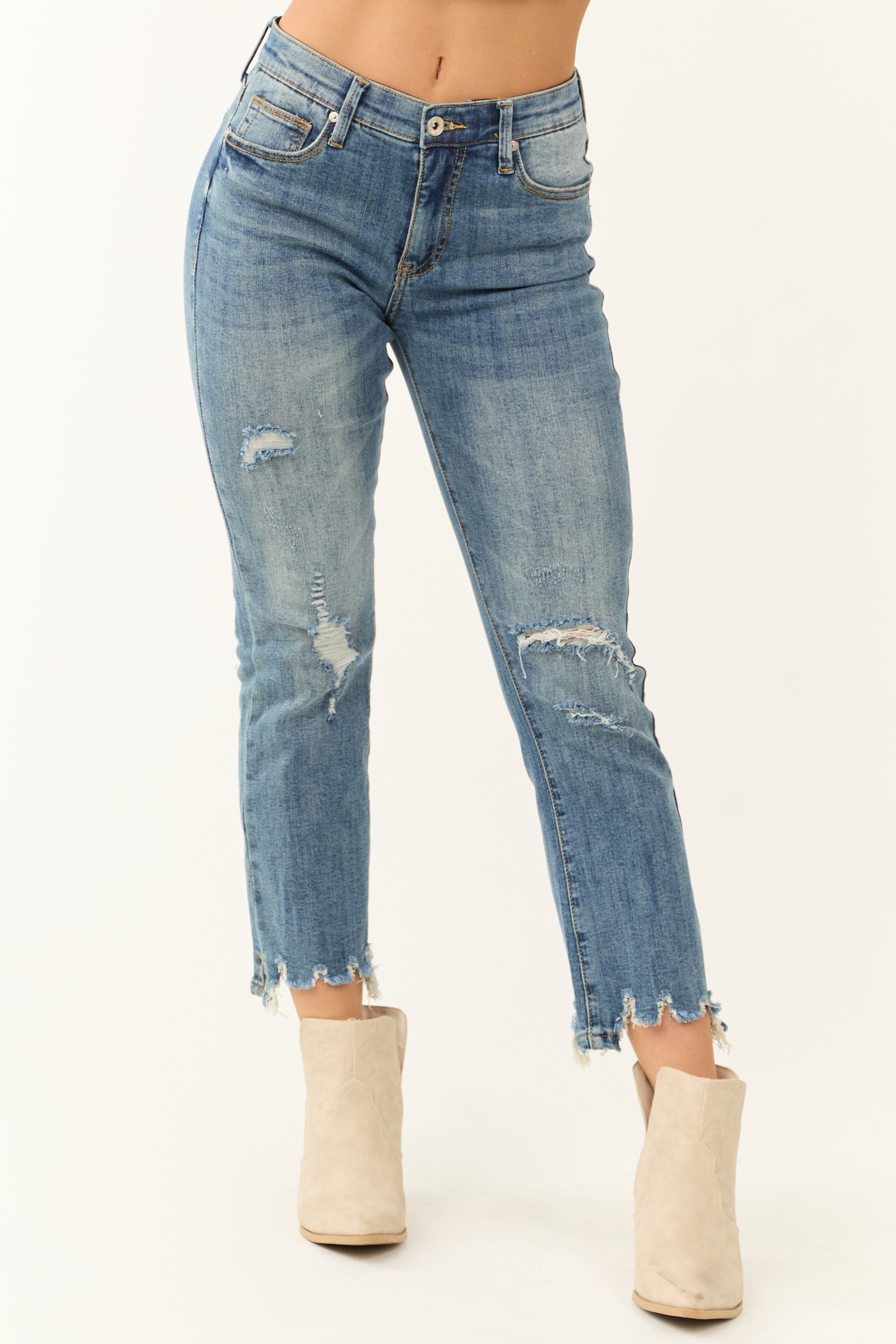 Special A Medium Wash Tummy Control Crop Jeans-Newayad
