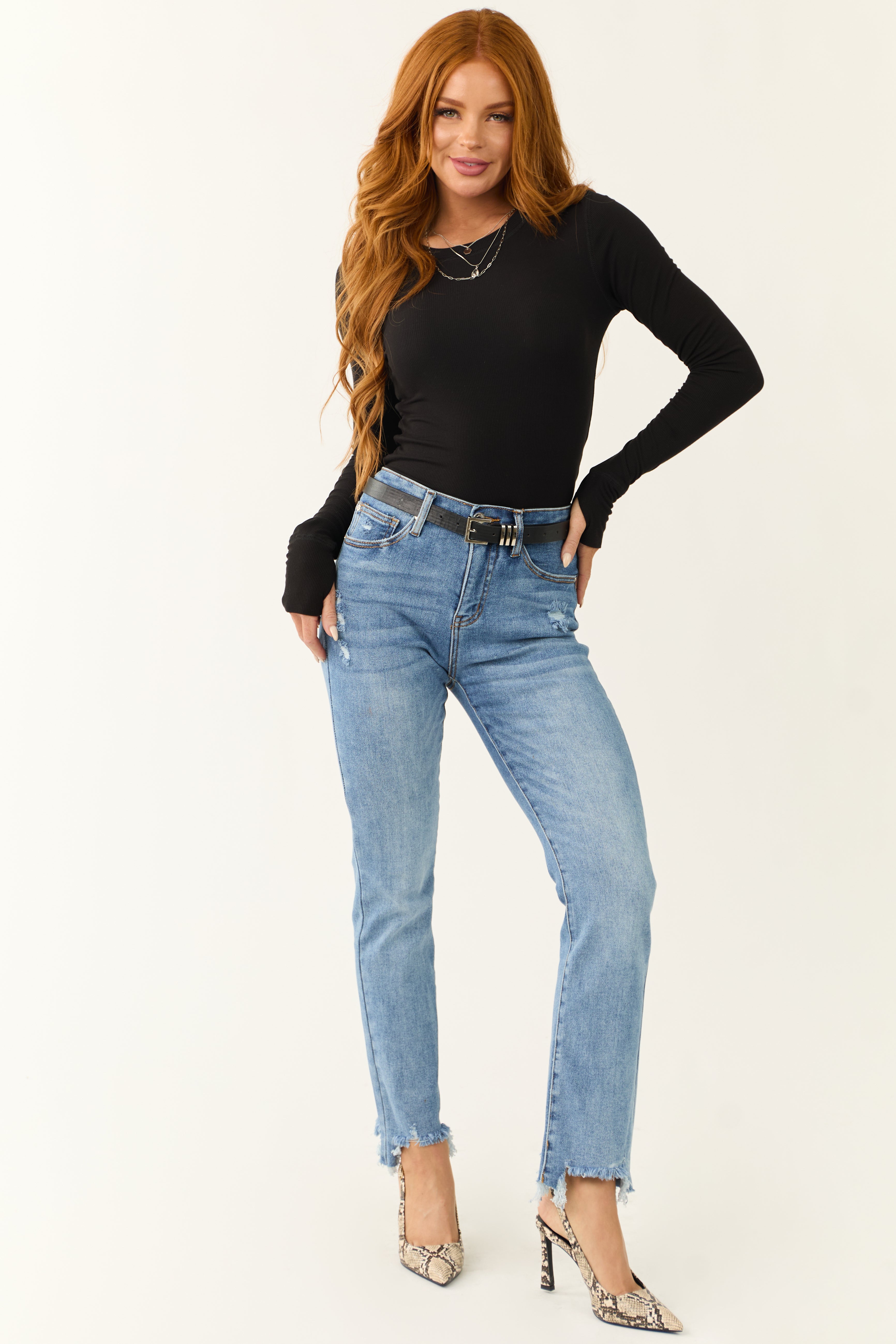 Special A Medium Wash Tummy Control Straight Jeans-Newayad