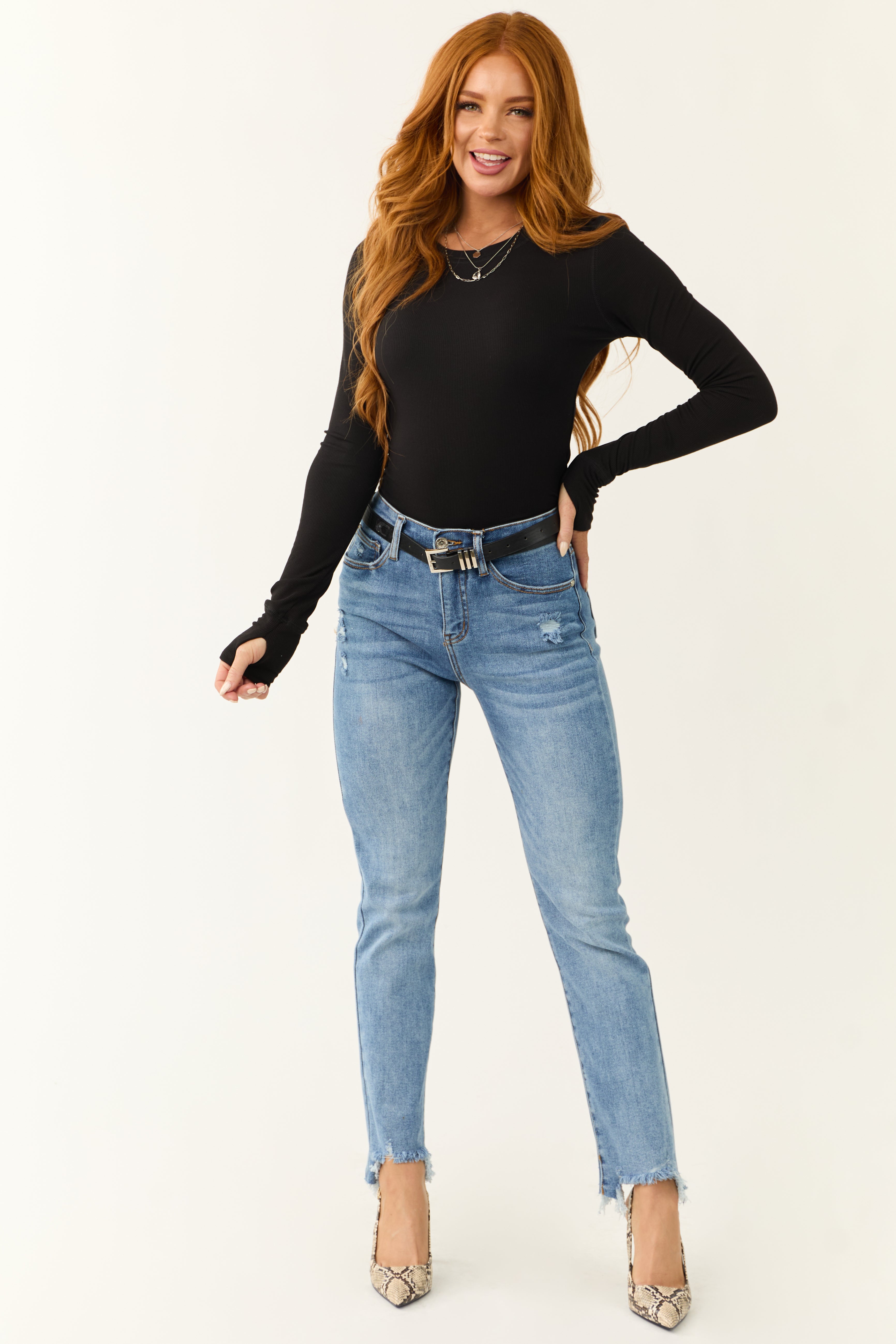 Special A Medium Wash Tummy Control Straight Jeans-Newayad