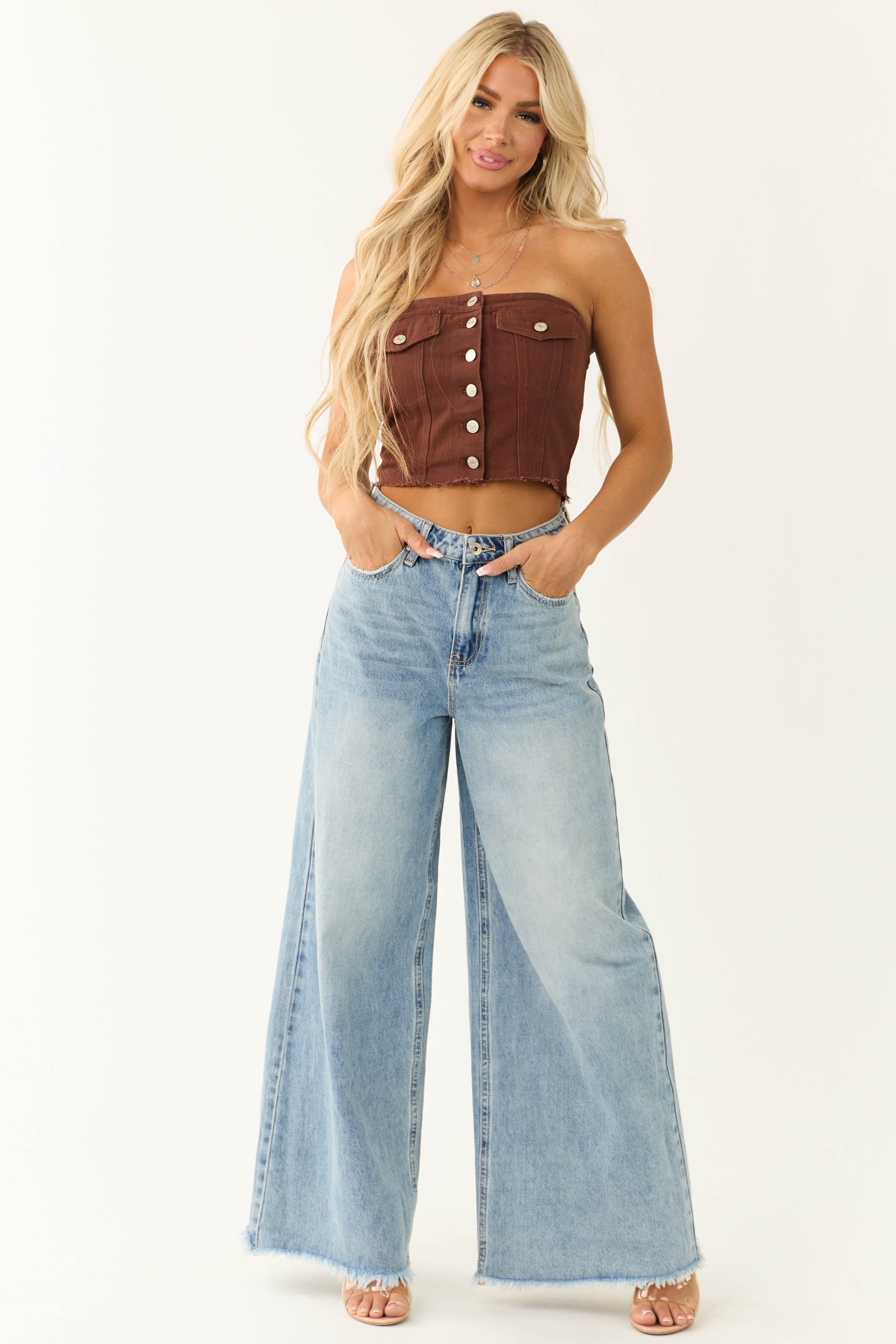 Special A Medium Wash Wide Leg Jeans-Newayad