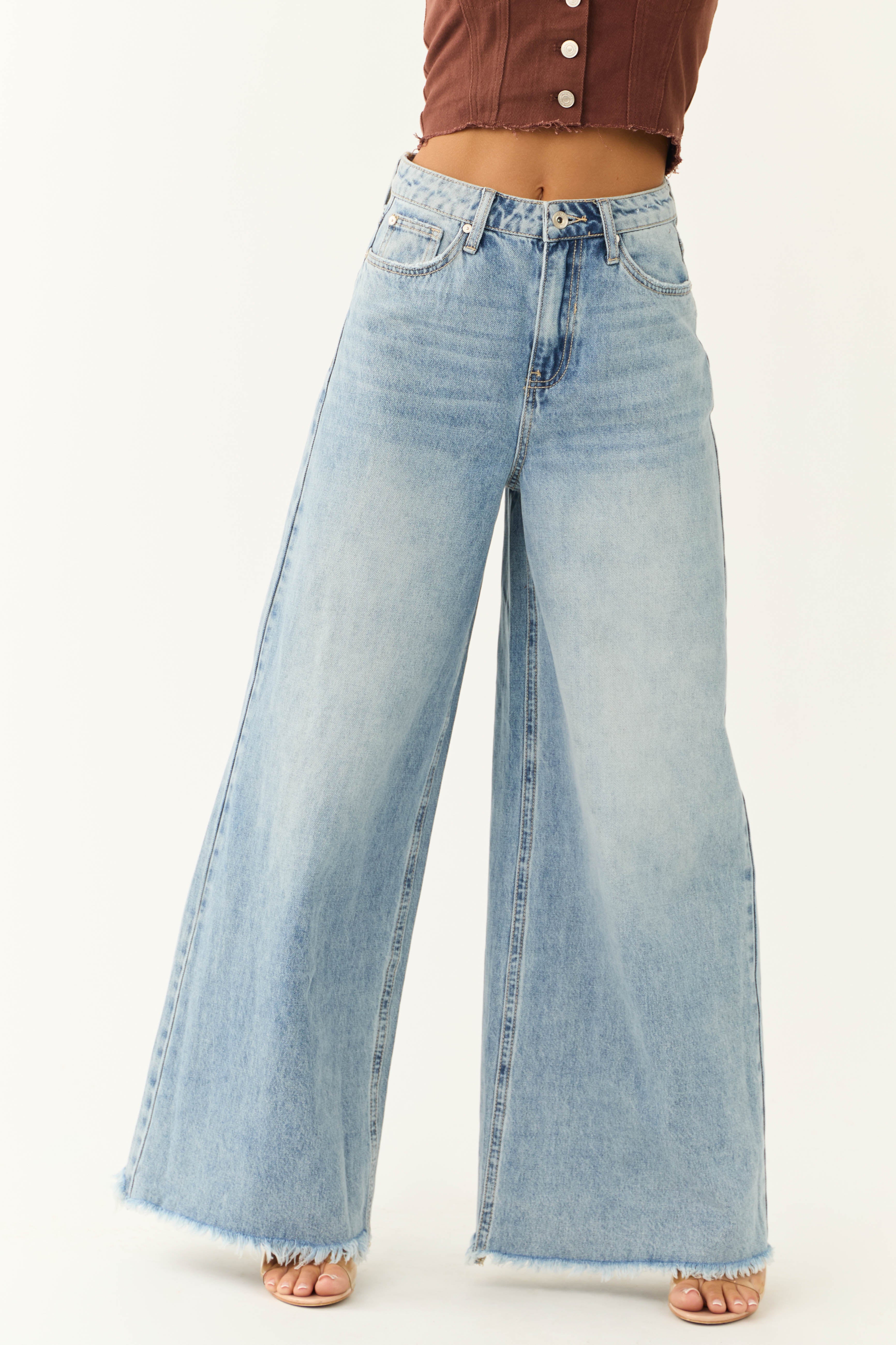 Special A Medium Wash Wide Leg Jeans-Newayad