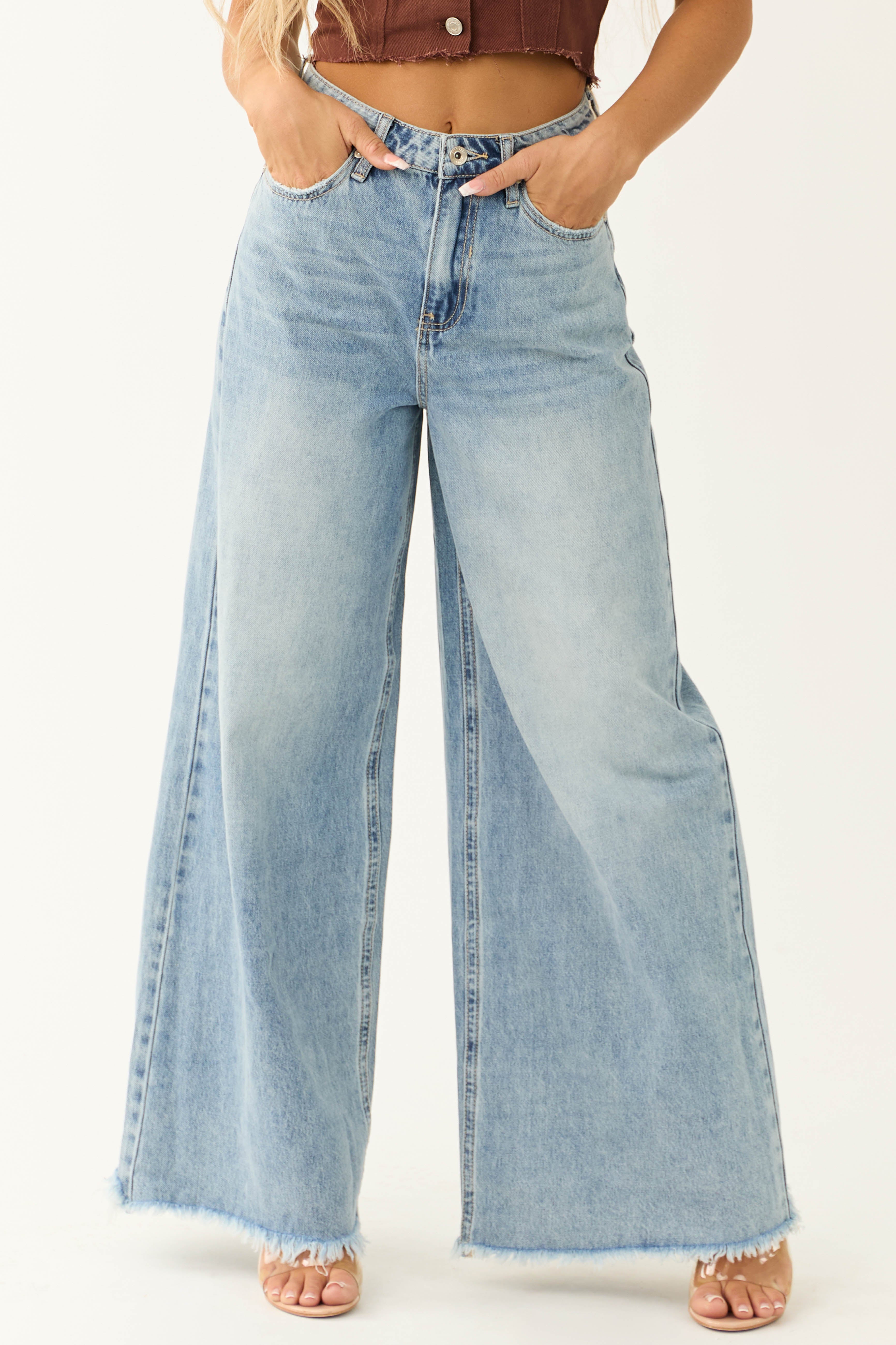 Special A Medium Wash Wide Leg Jeans-Newayad