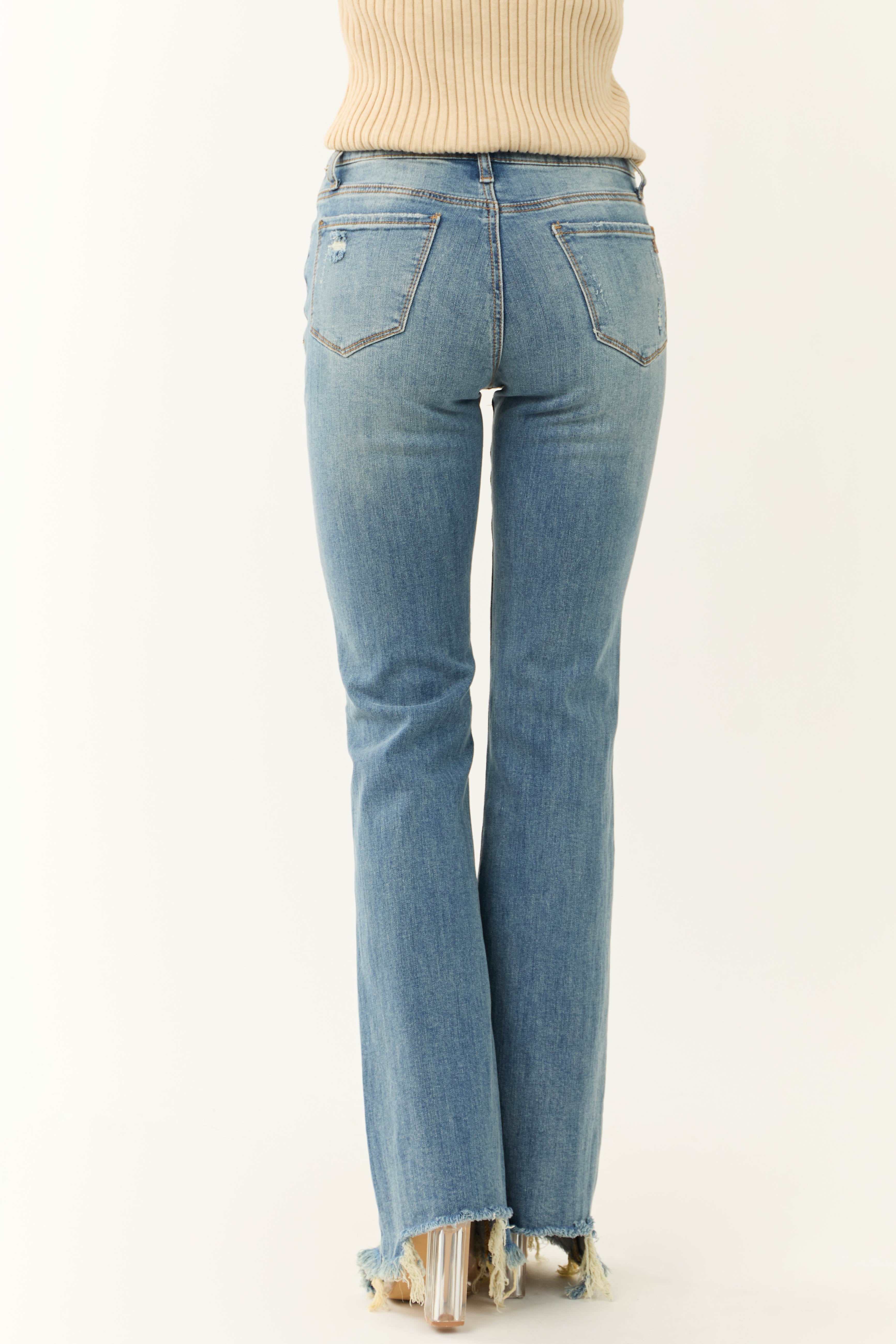 Special A Mid Rise Raw Hem Bootcut Jeans-Newayad