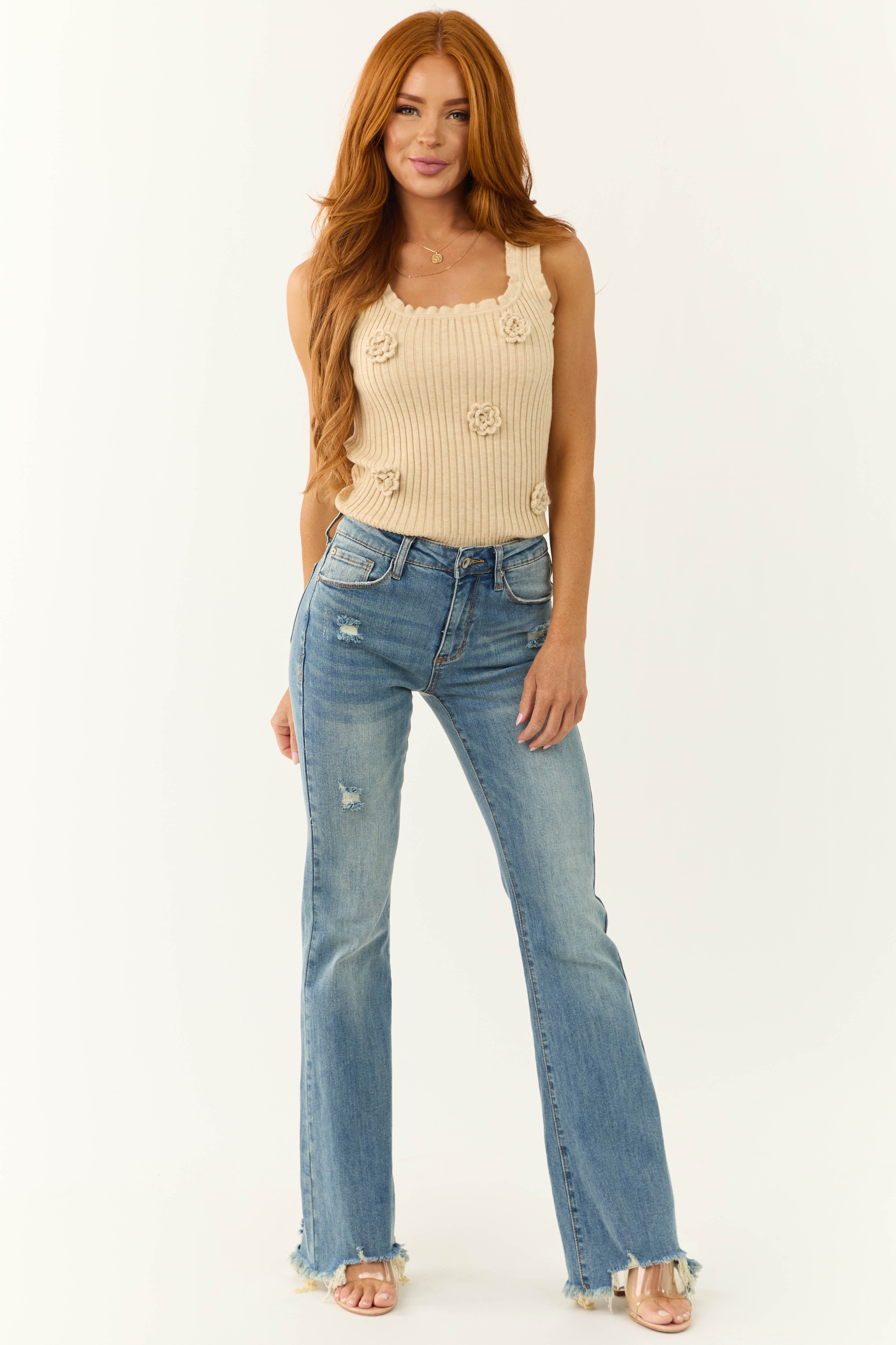Special A Mid Rise Raw Hem Bootcut Jeans-Newayad