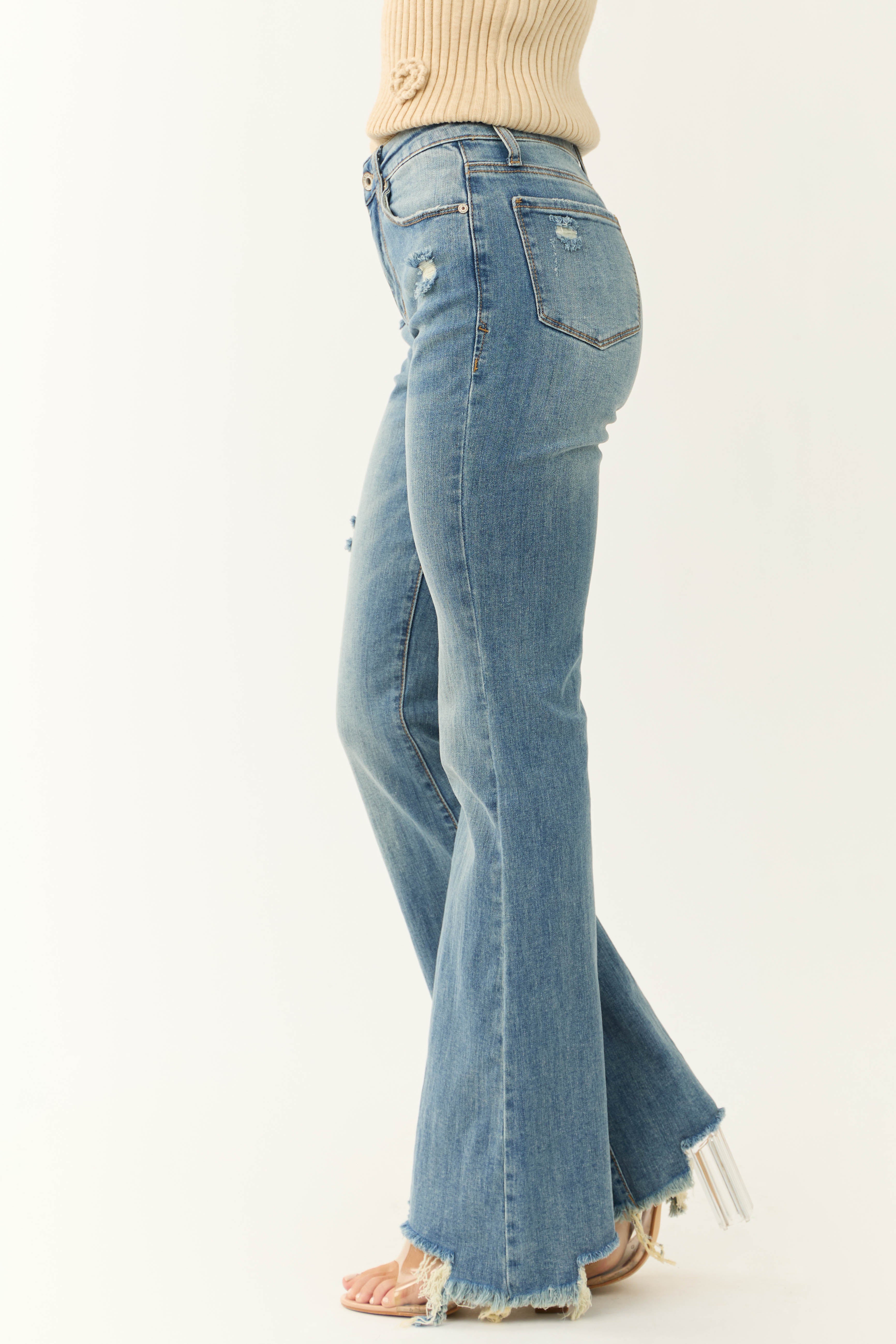 Special A Mid Rise Raw Hem Bootcut Jeans-Newayad