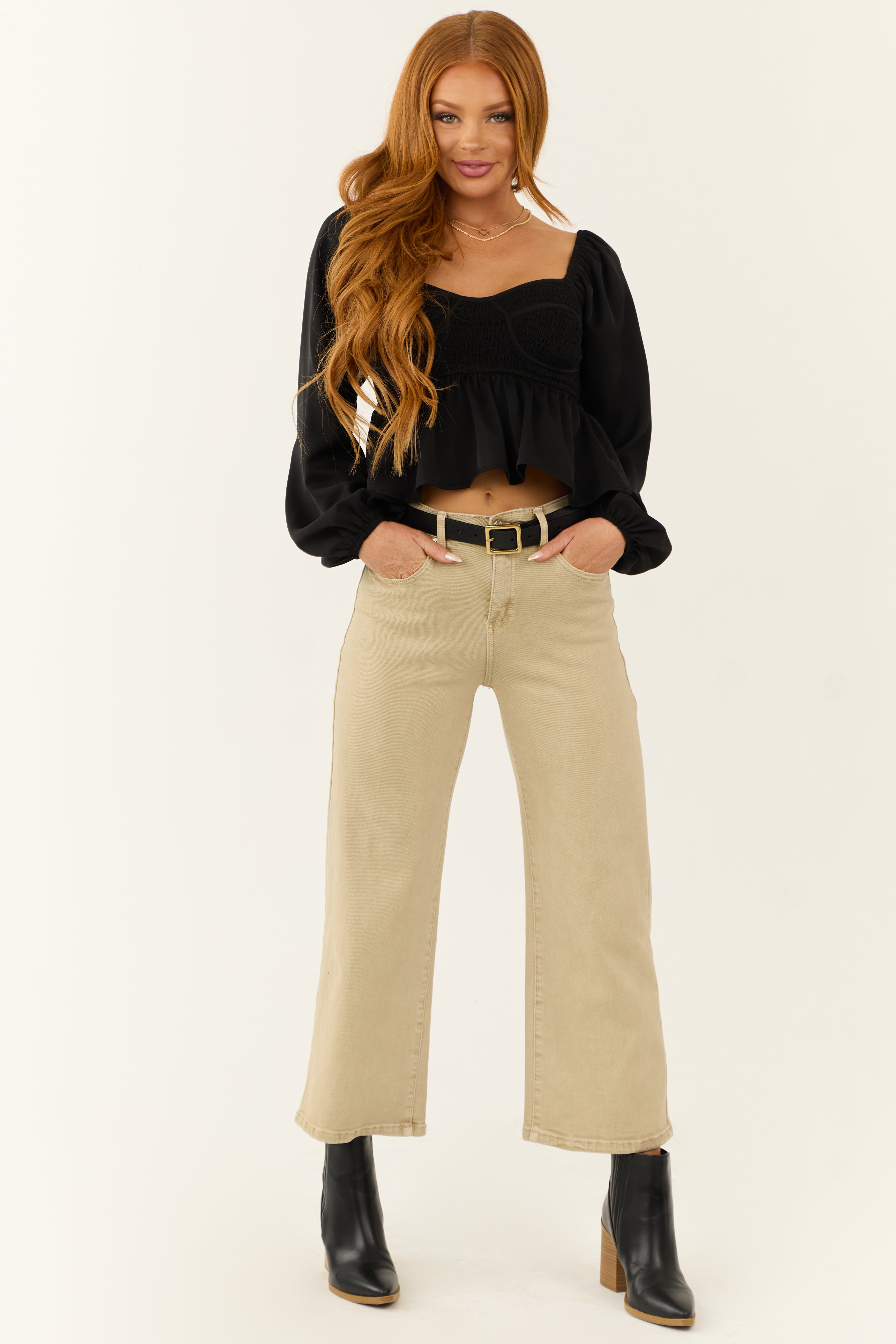 Special A Sand Tummy Control Wide Leg Jeans-Newayad
