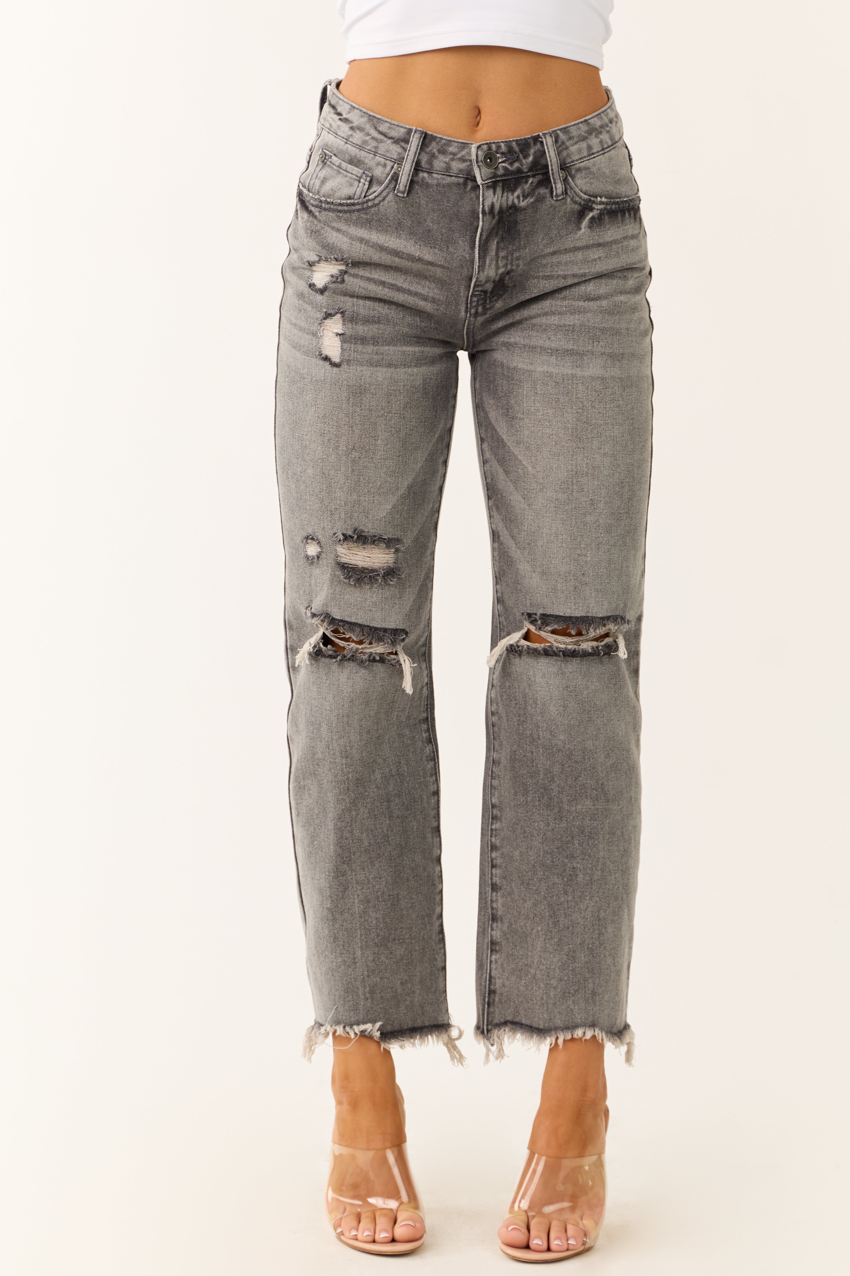Special A Steel Distressed High Rise Mom Jeans-Newayad