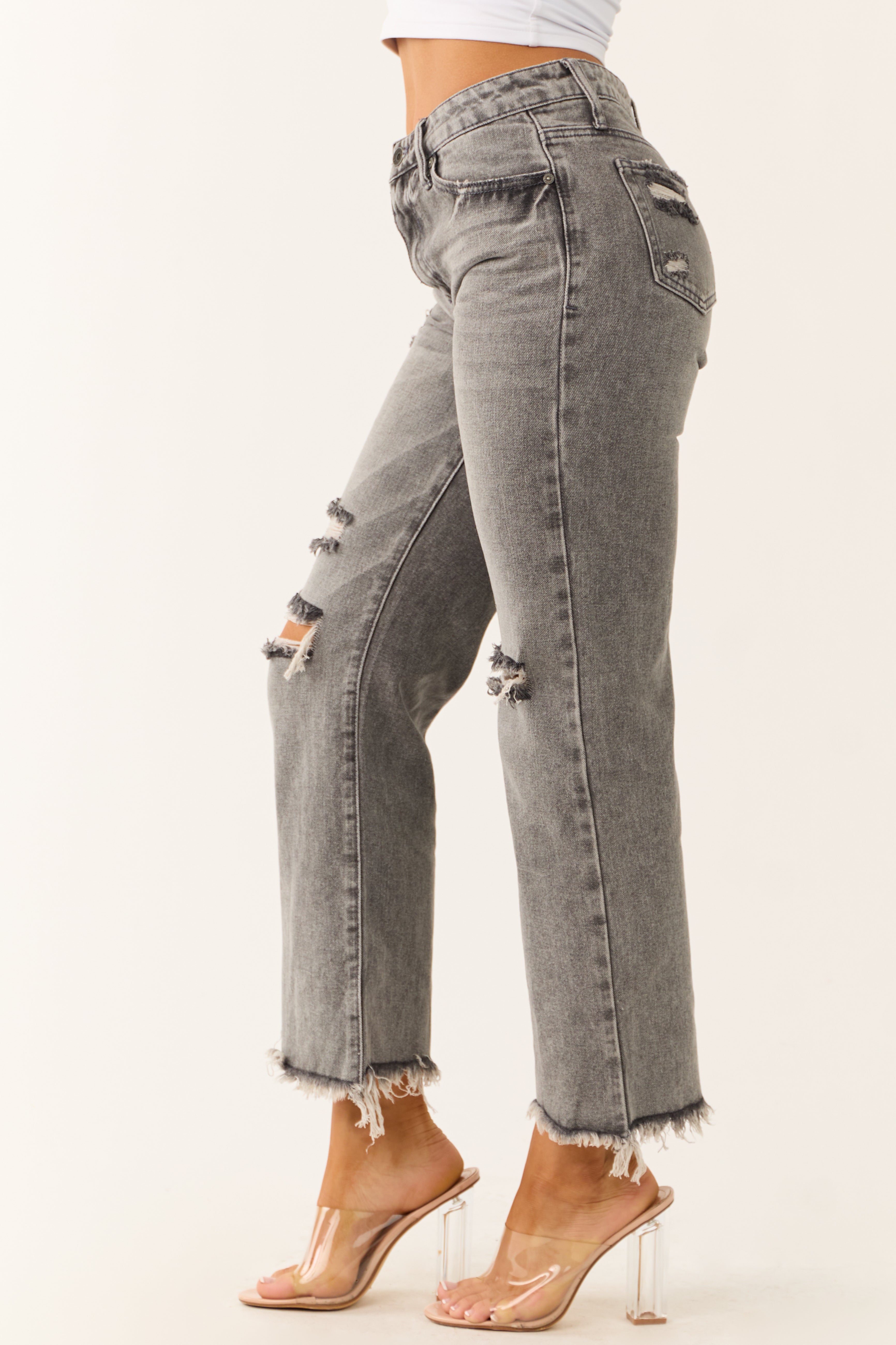 Special A Steel Distressed High Rise Mom Jeans-Newayad