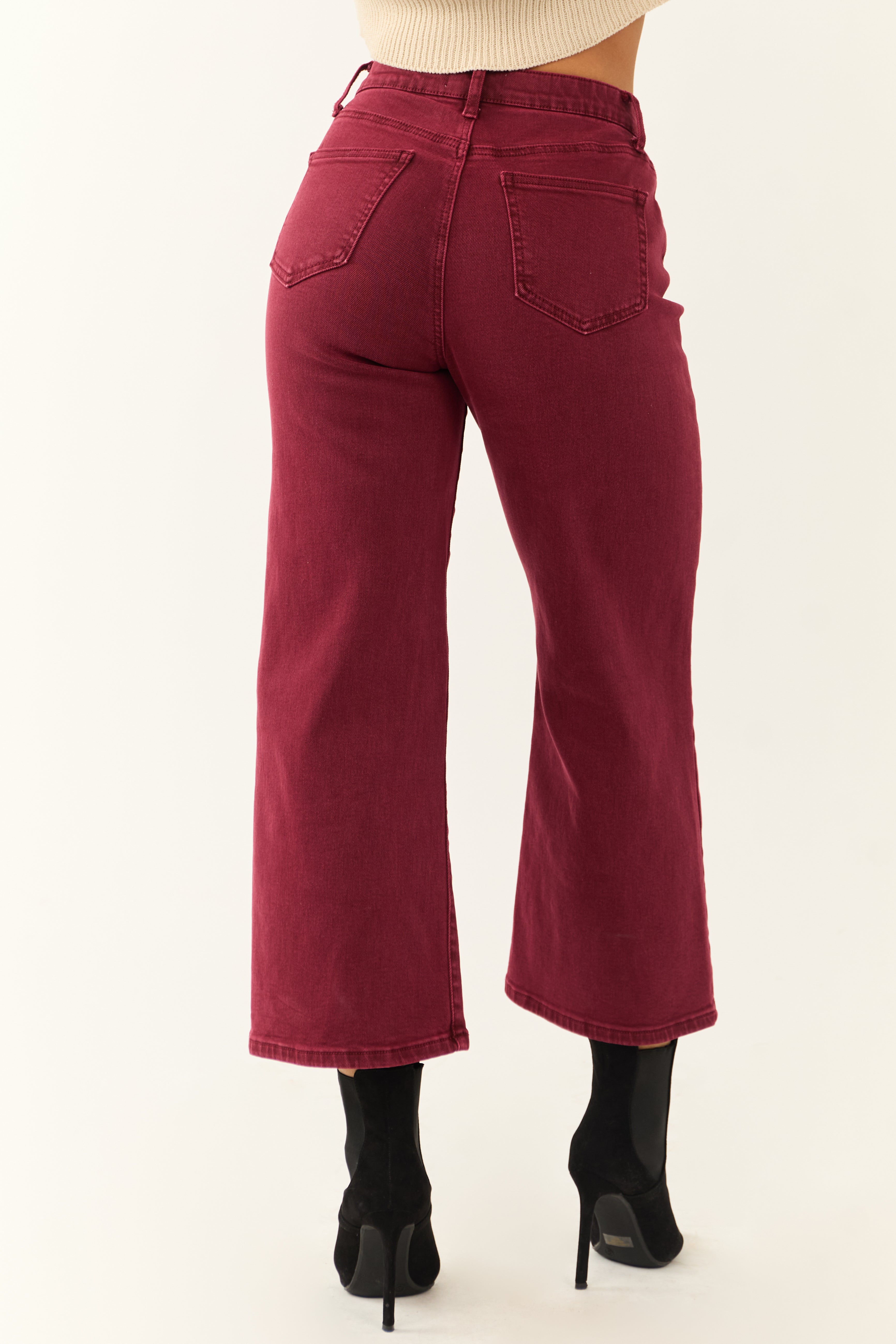 Special A Wine Tummy Control Wide Leg Jeans-Newayad