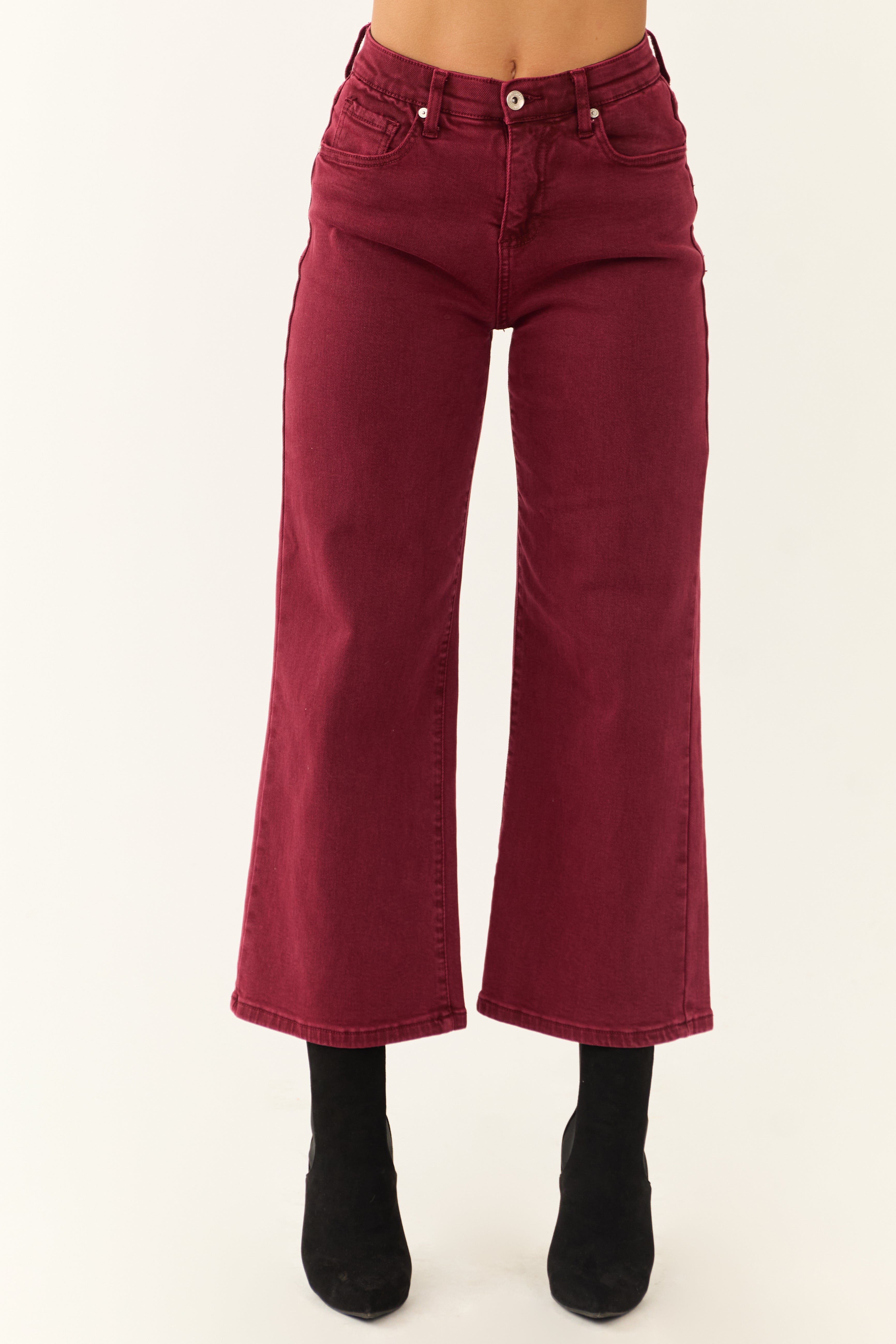 Special A Wine Tummy Control Wide Leg Jeans-Newayad