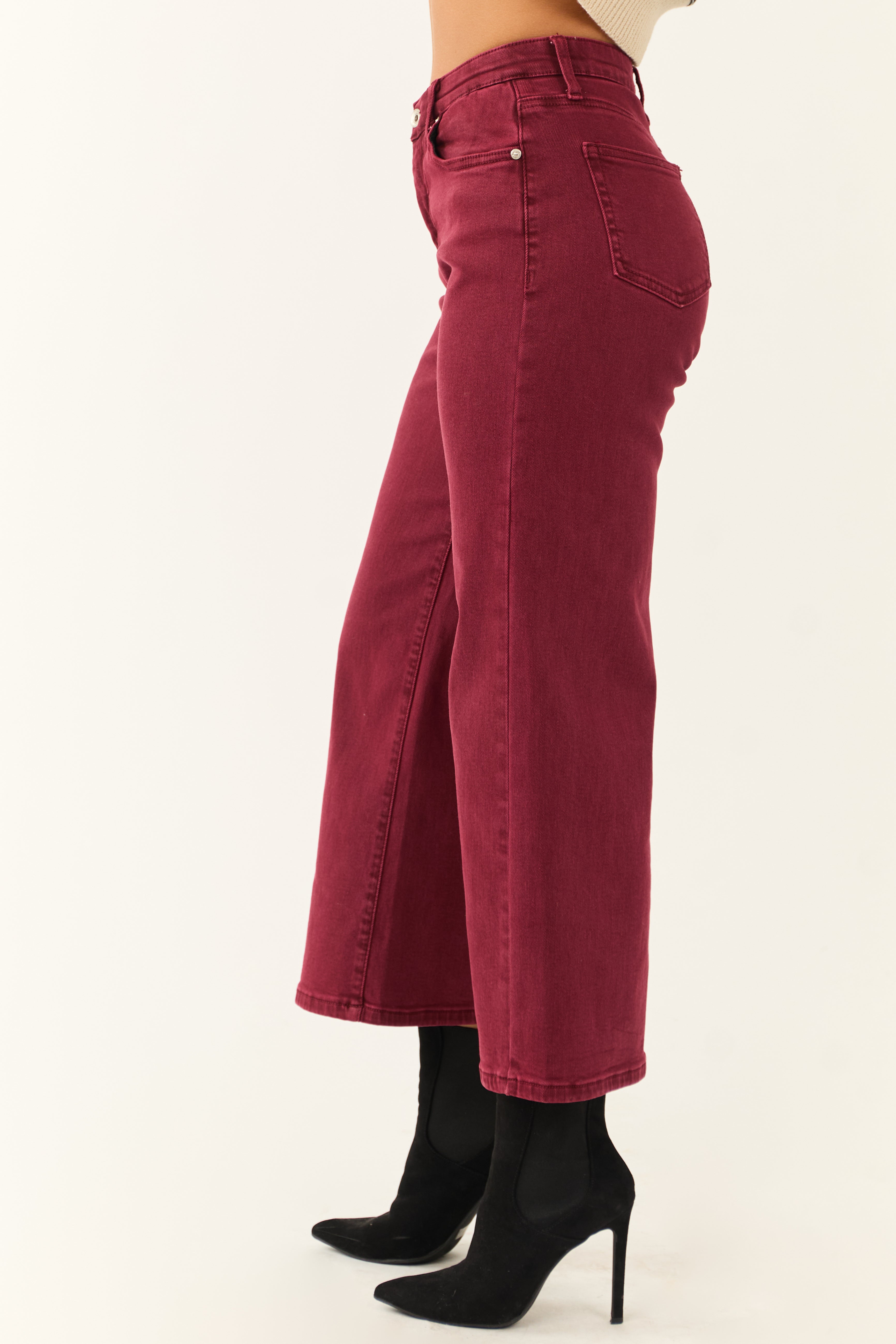 Special A Wine Tummy Control Wide Leg Jeans-Newayad