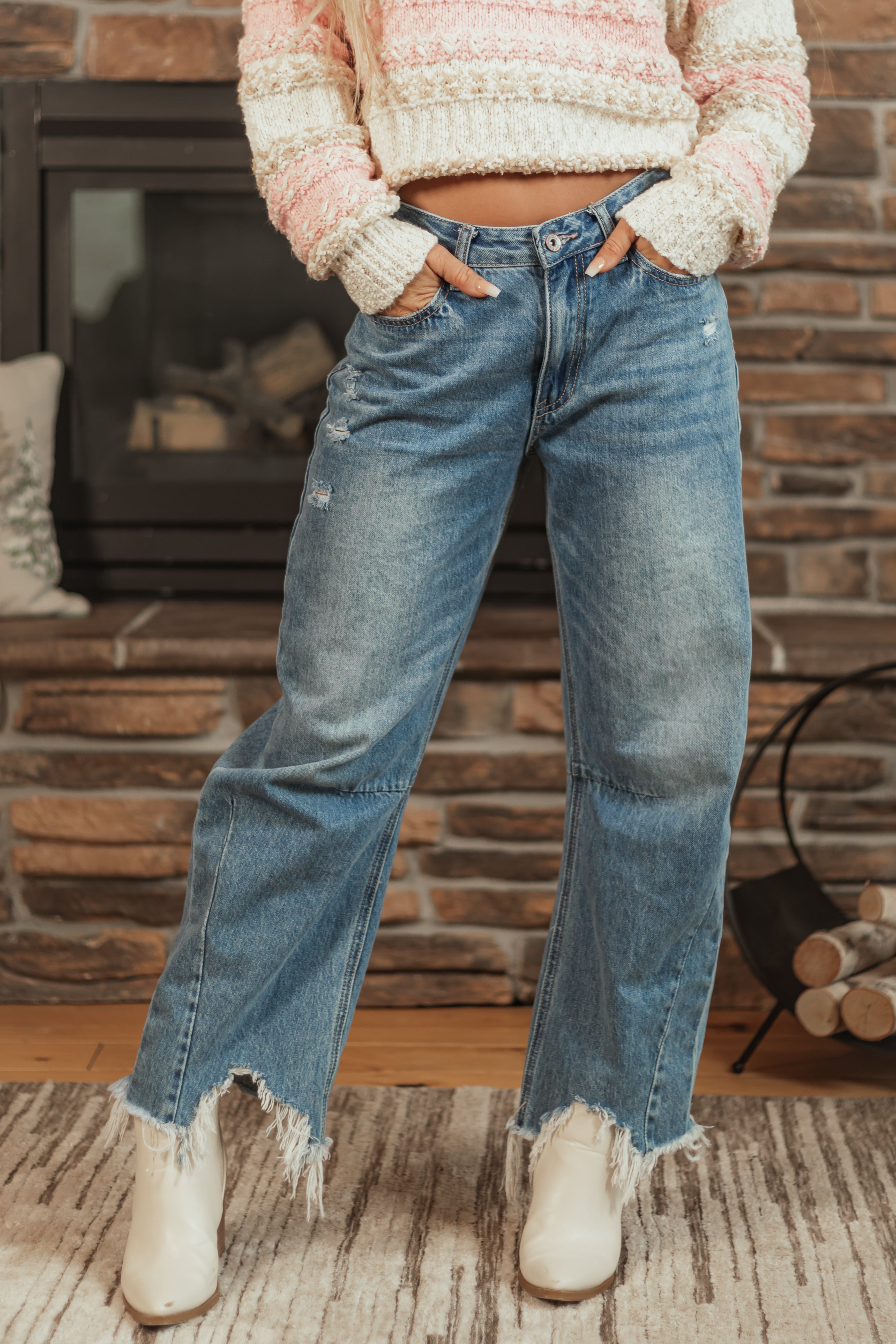 Special A Medium Wash High Rise Barrel Jeans-Newayad