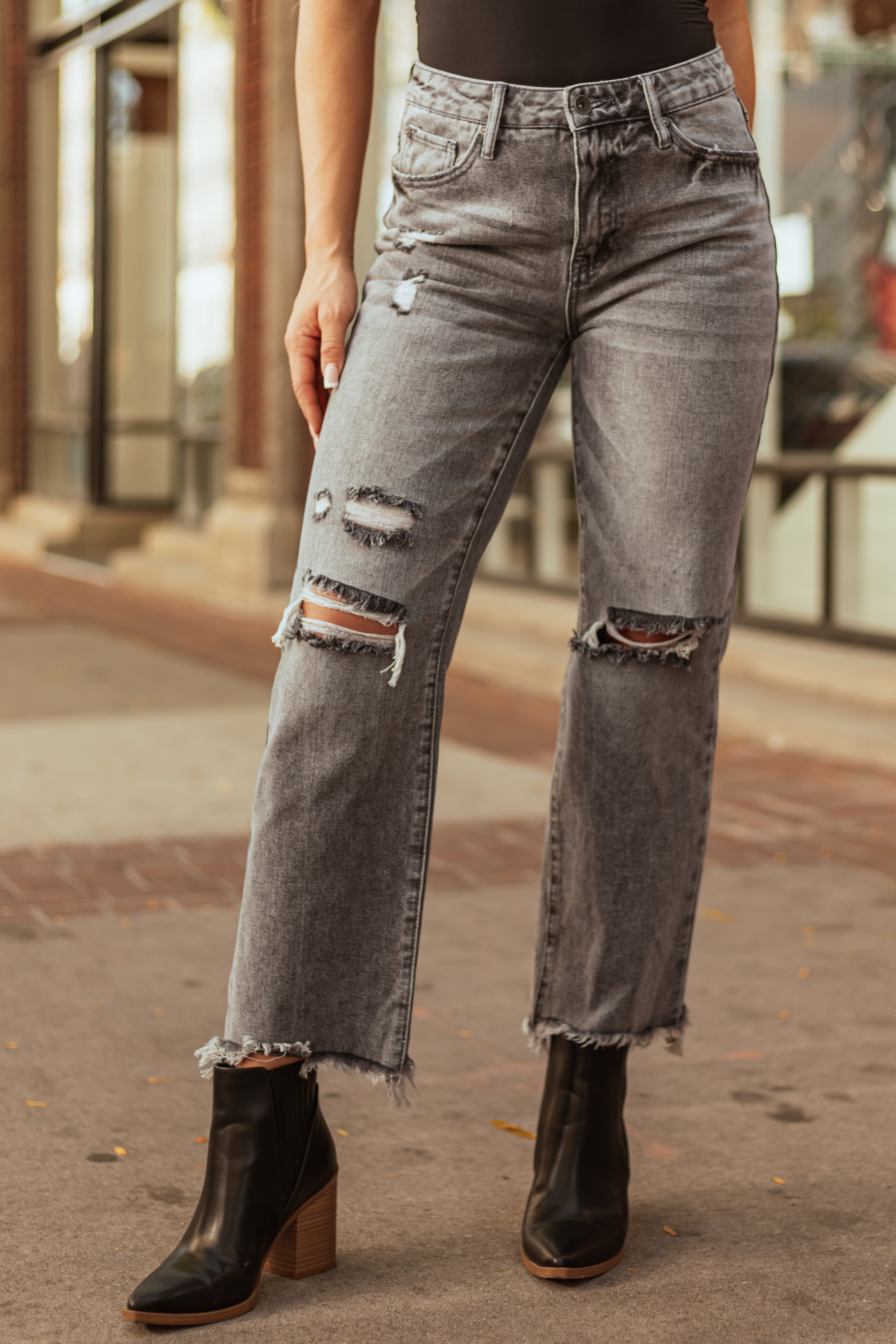 Special A Steel Distressed High Rise Mom Jeans-Newayad