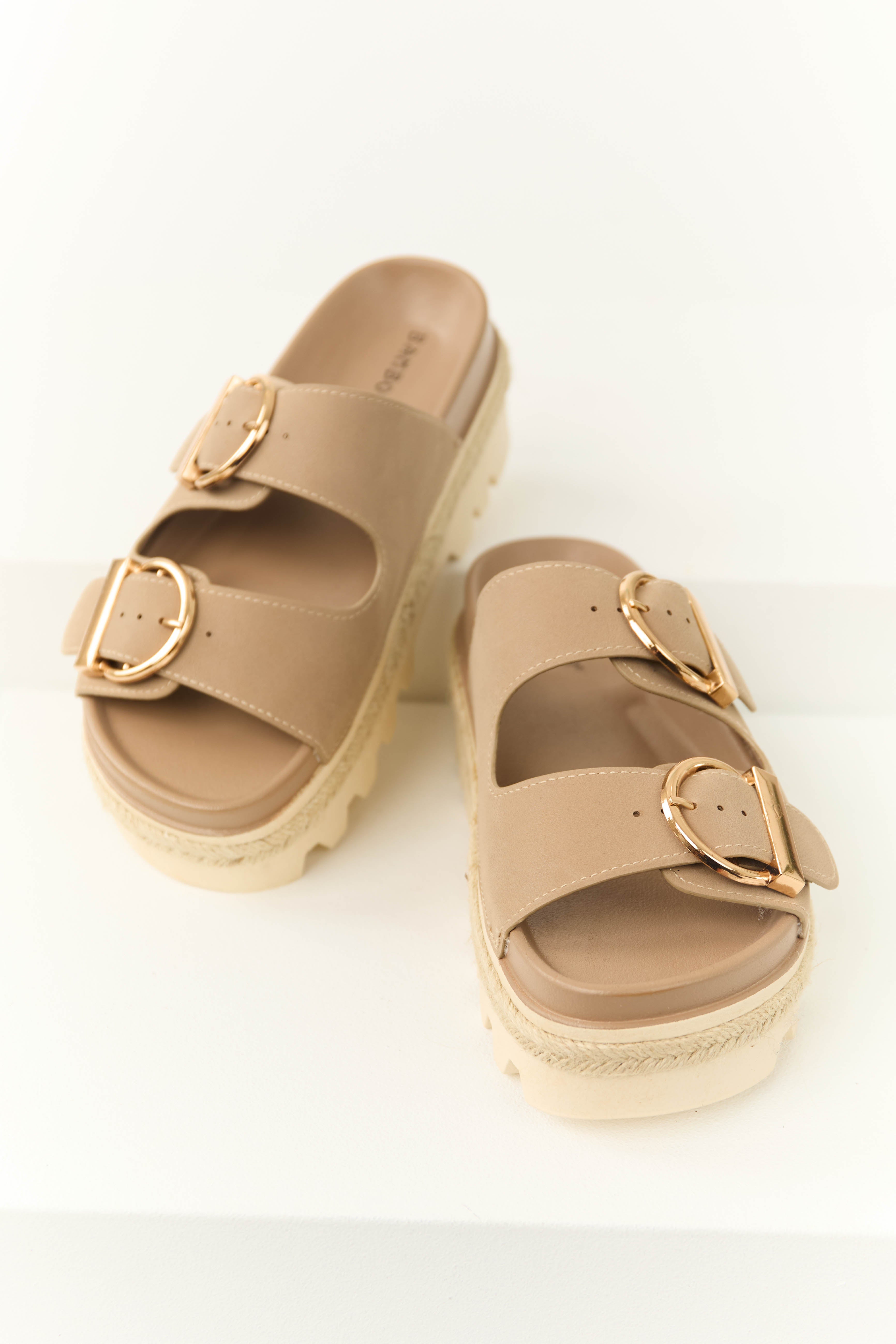 Taupe Platform Buckle Strap Sandals-Newayad