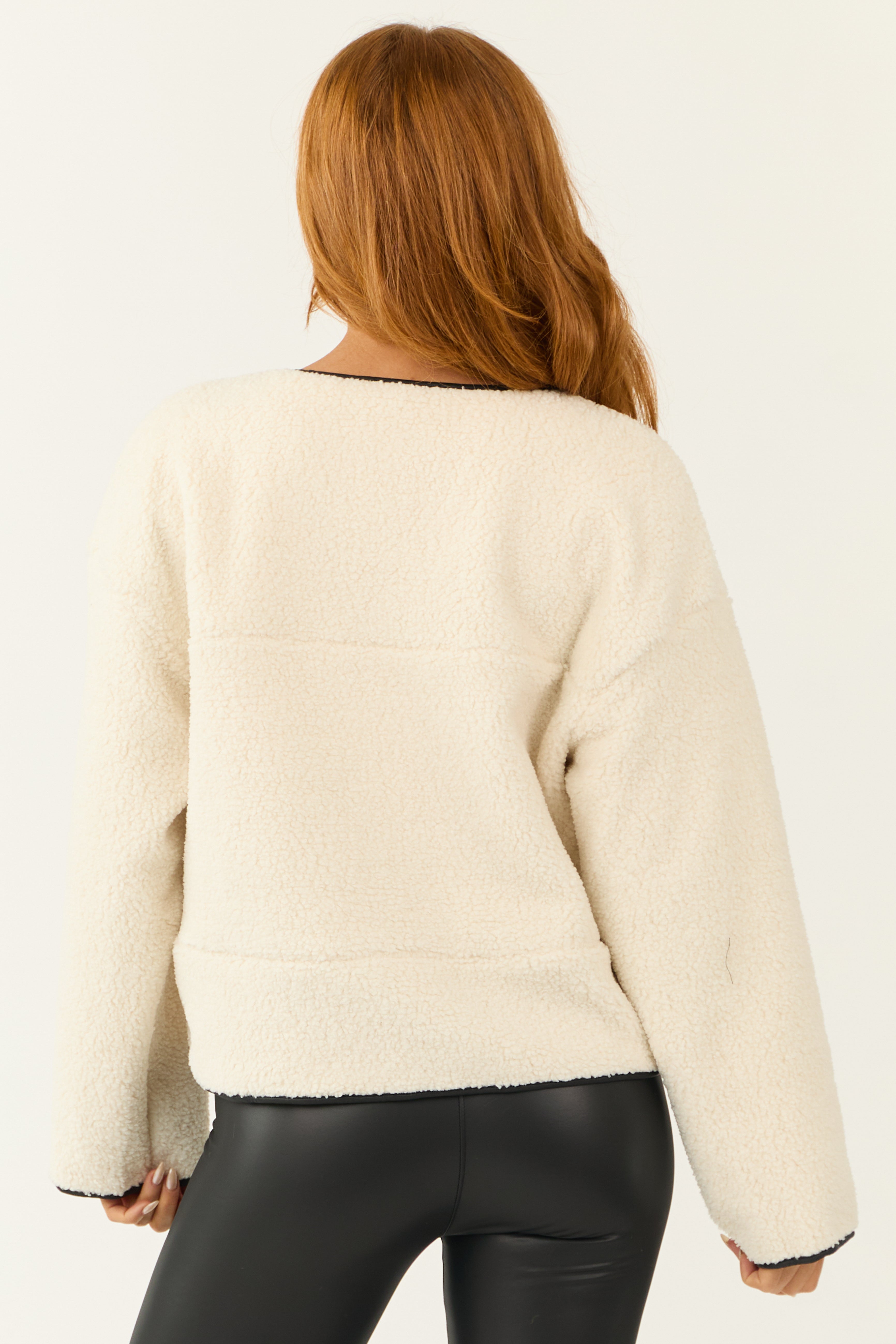 Vanilla Button Down Faux Sherpa Binding Jacket-Newayad