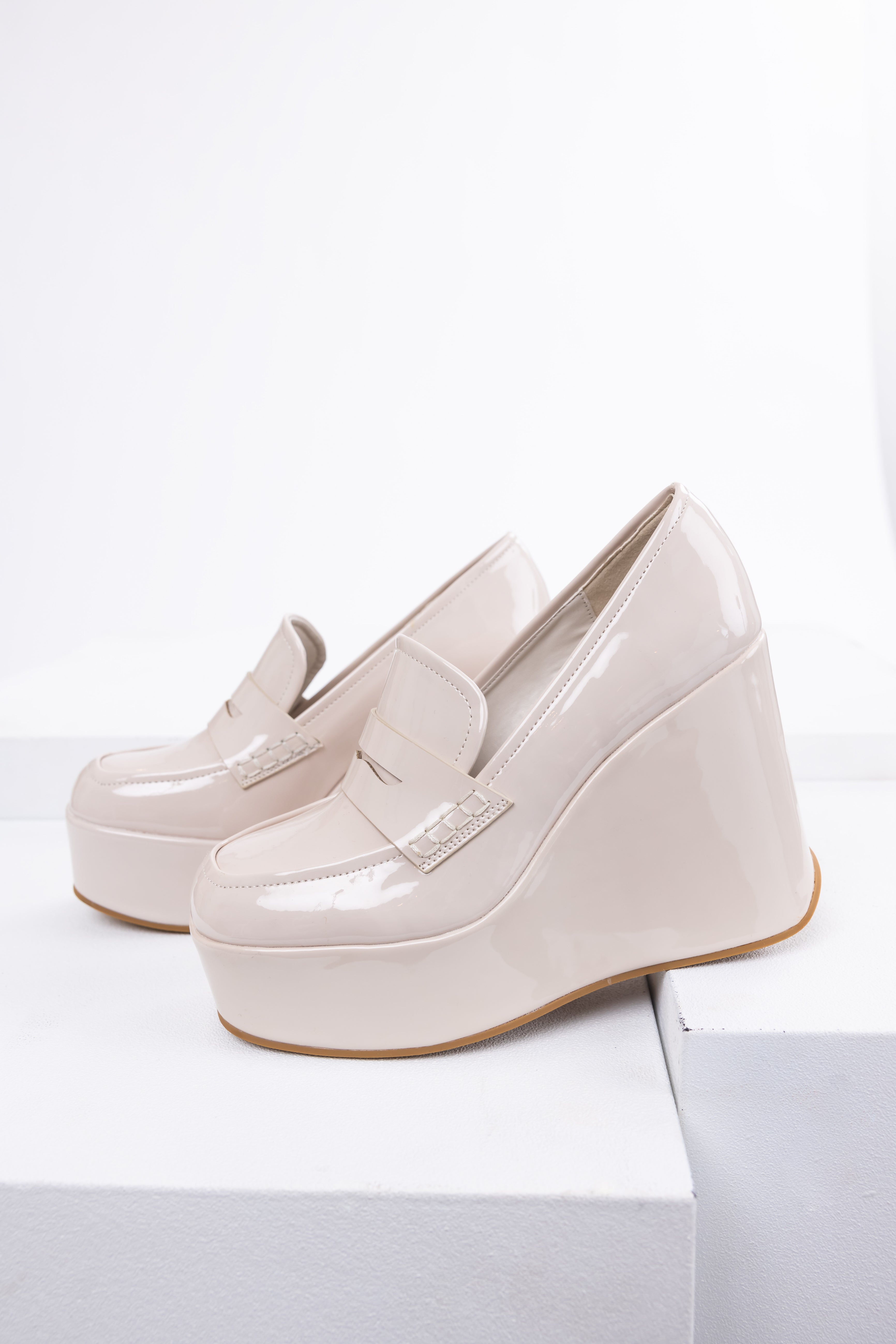 Vanilla Platform Wedge Penny Loafers-Newayad