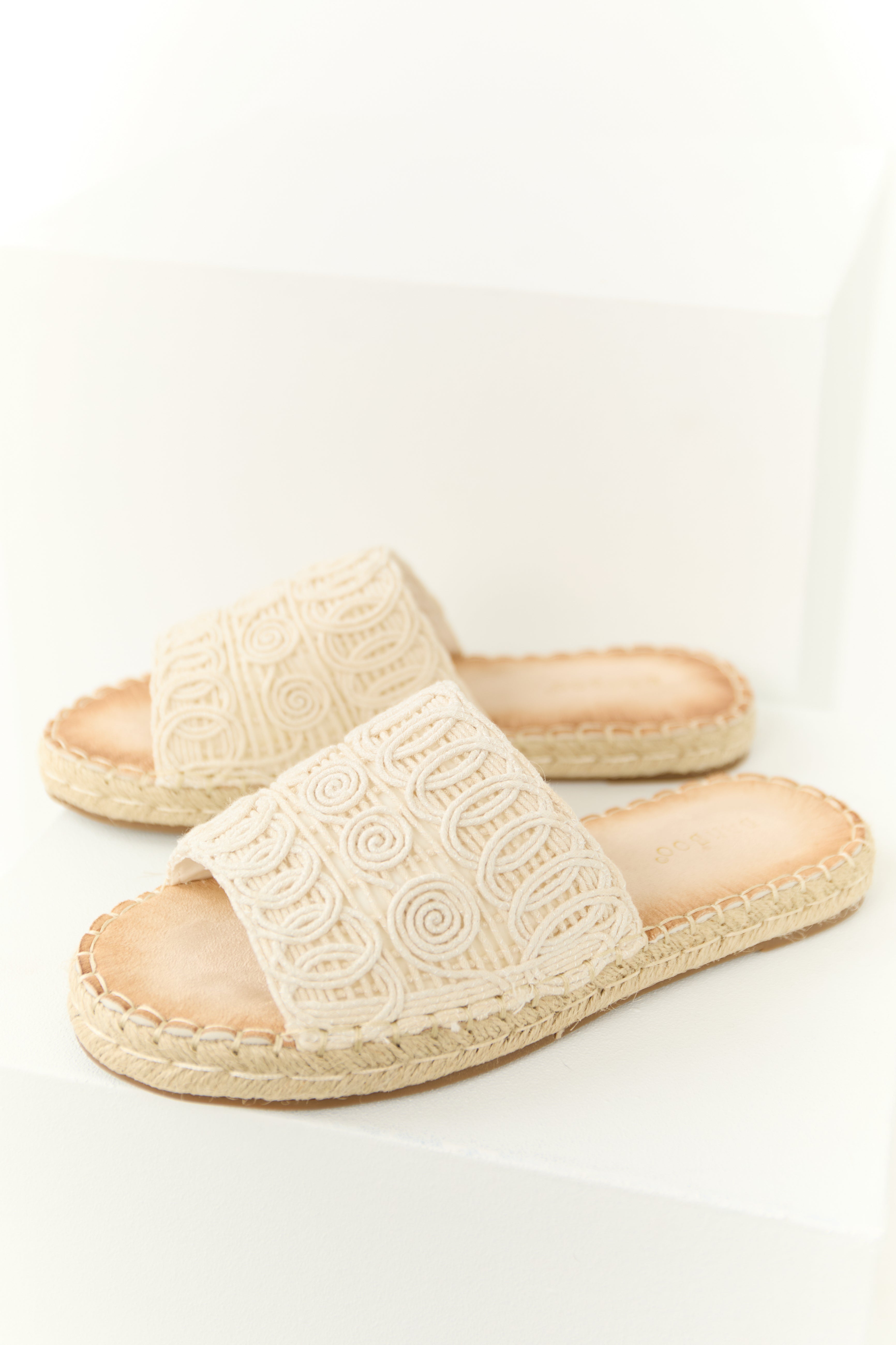 Vanilla Woven Lace Espadrille Slide On Sandals-Newayad