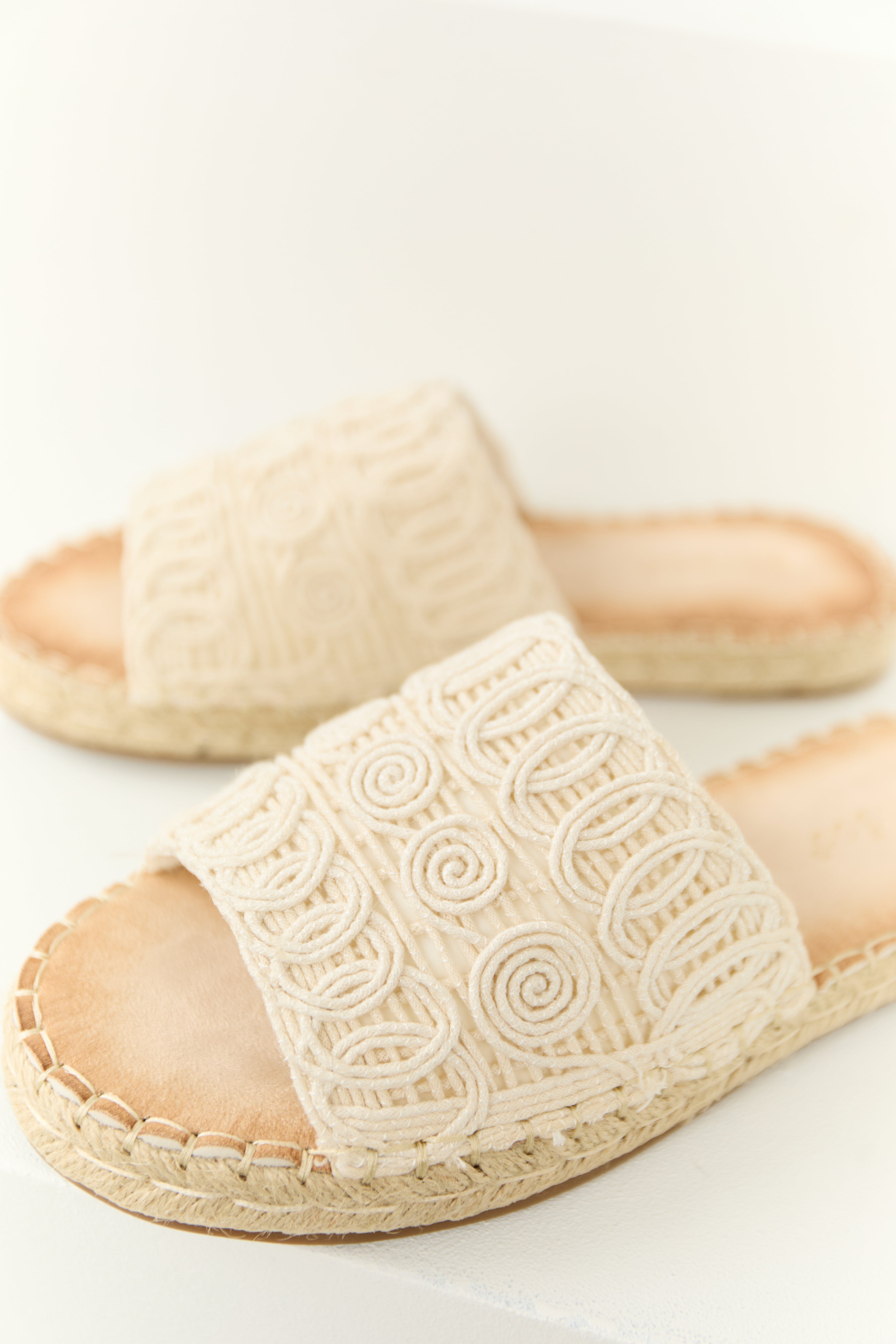 Vanilla Woven Lace Espadrille Slide On Sandals-Newayad