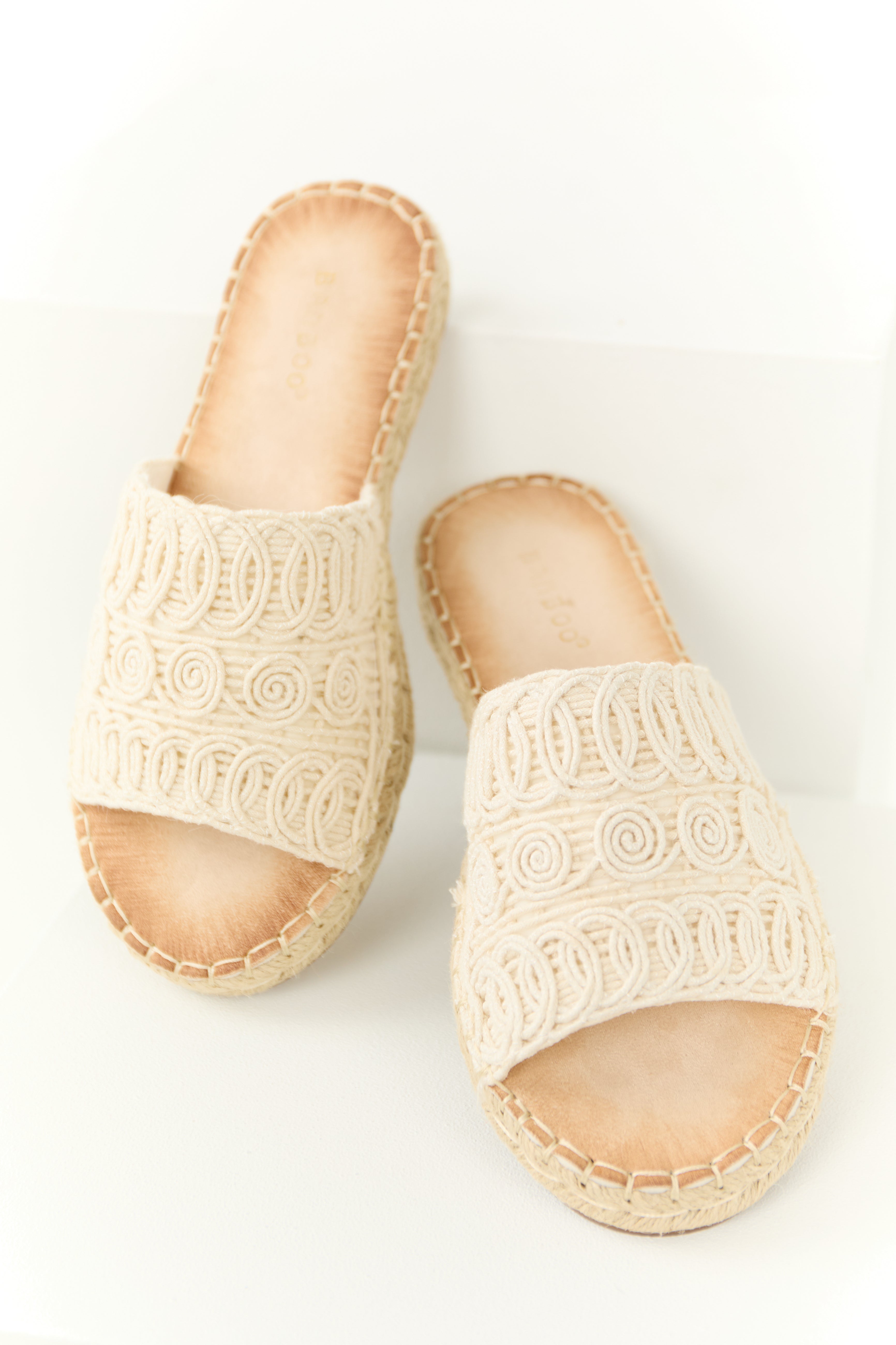 Vanilla Woven Lace Espadrille Slide On Sandals-Newayad