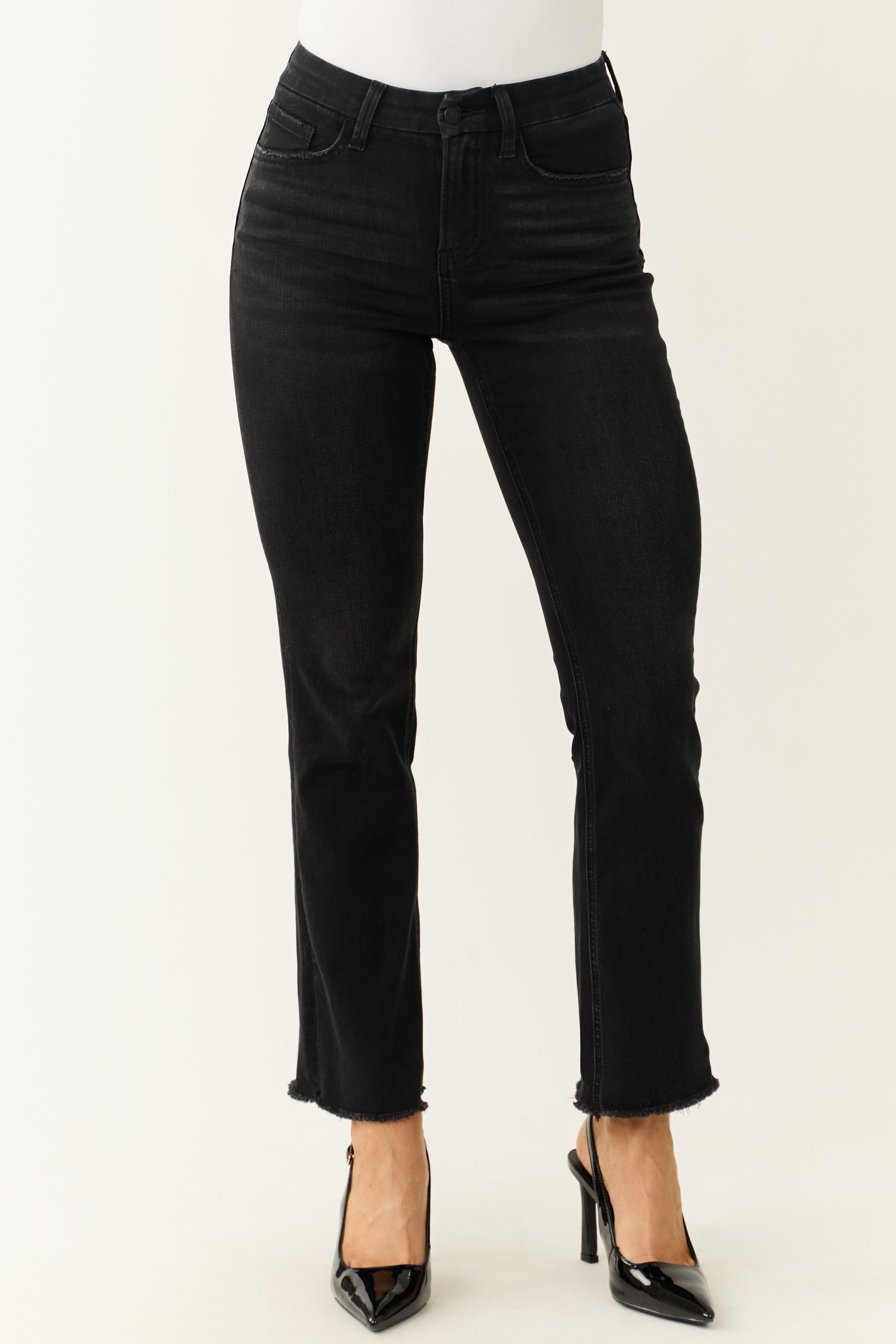 Vervet Black Slim Bootcut Raw Hem Jeans-Newayad
