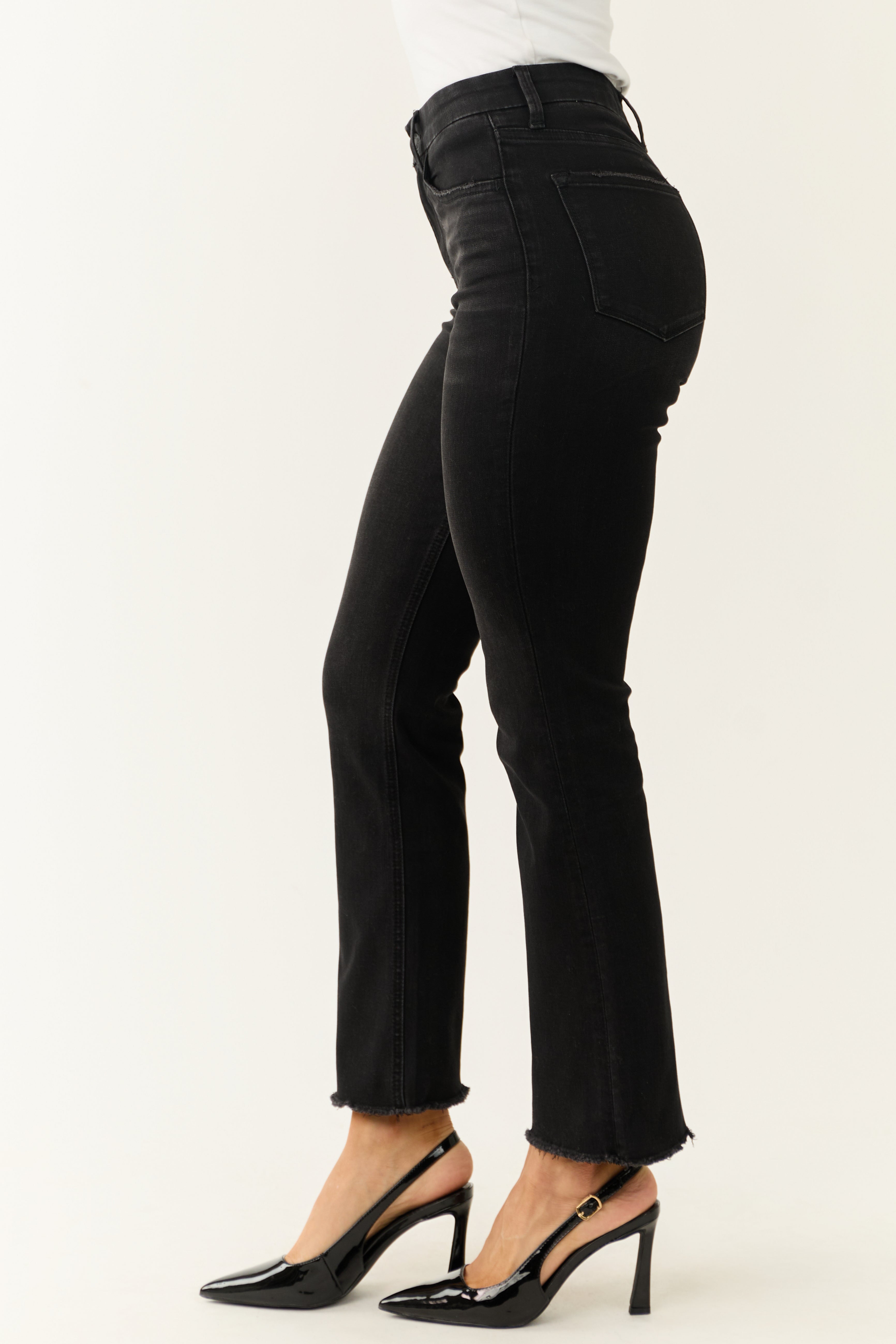 Vervet Black Slim Bootcut Raw Hem Jeans-Newayad