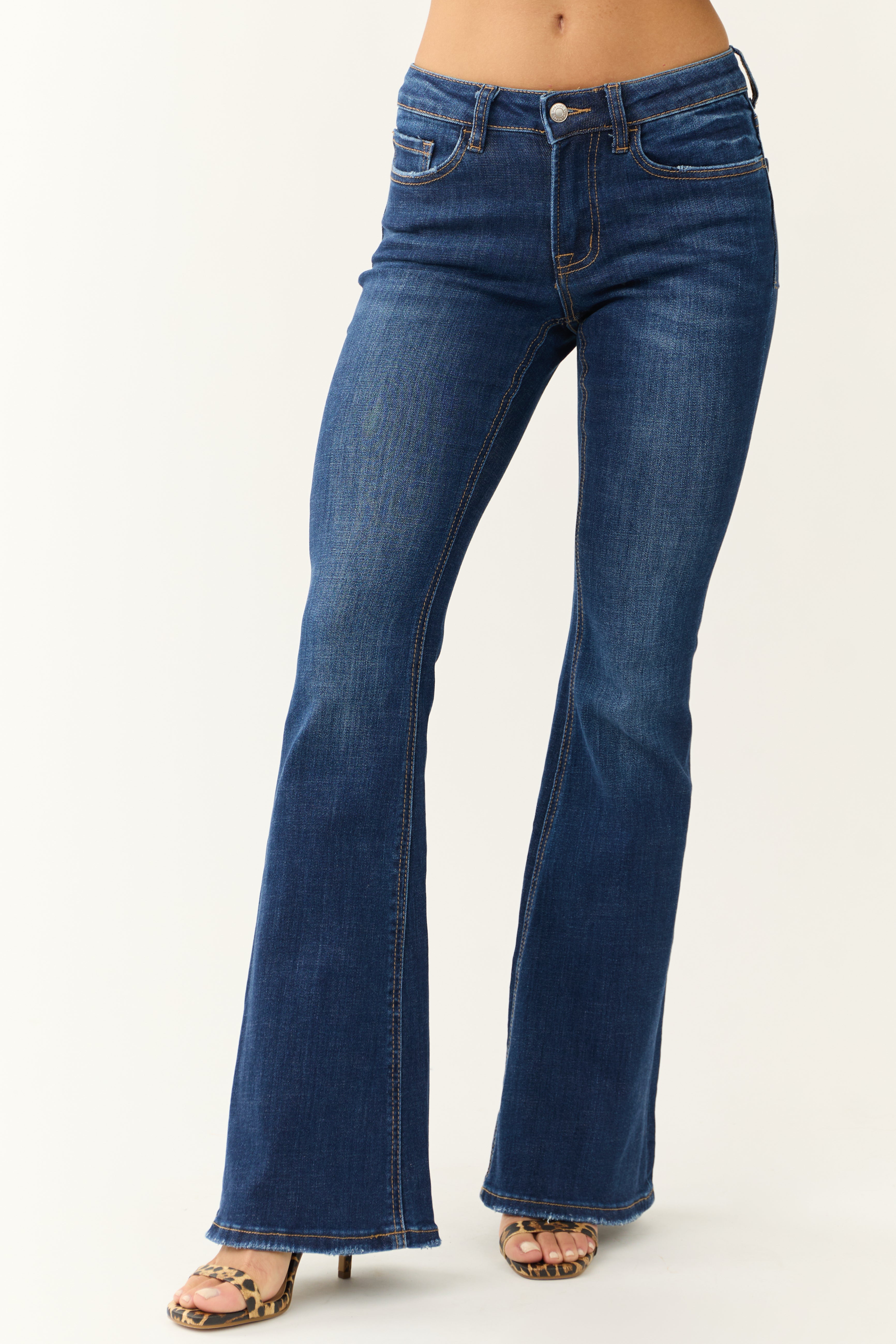 Vervet Dark Wash Mid Rise Flare Jeans-Newayad