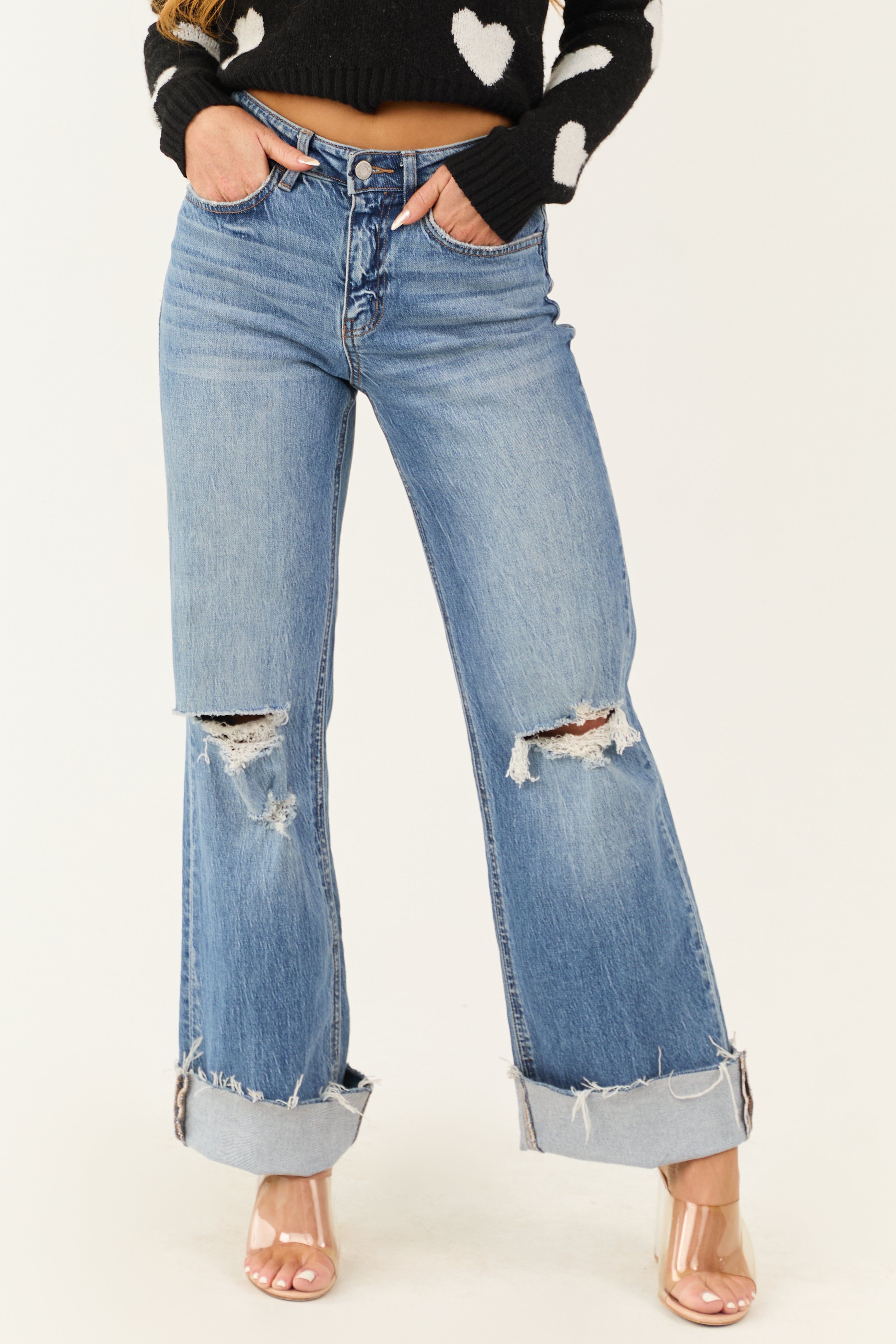 Vervet High Rise Medium Wash Wide Leg Jeans-Newayad
