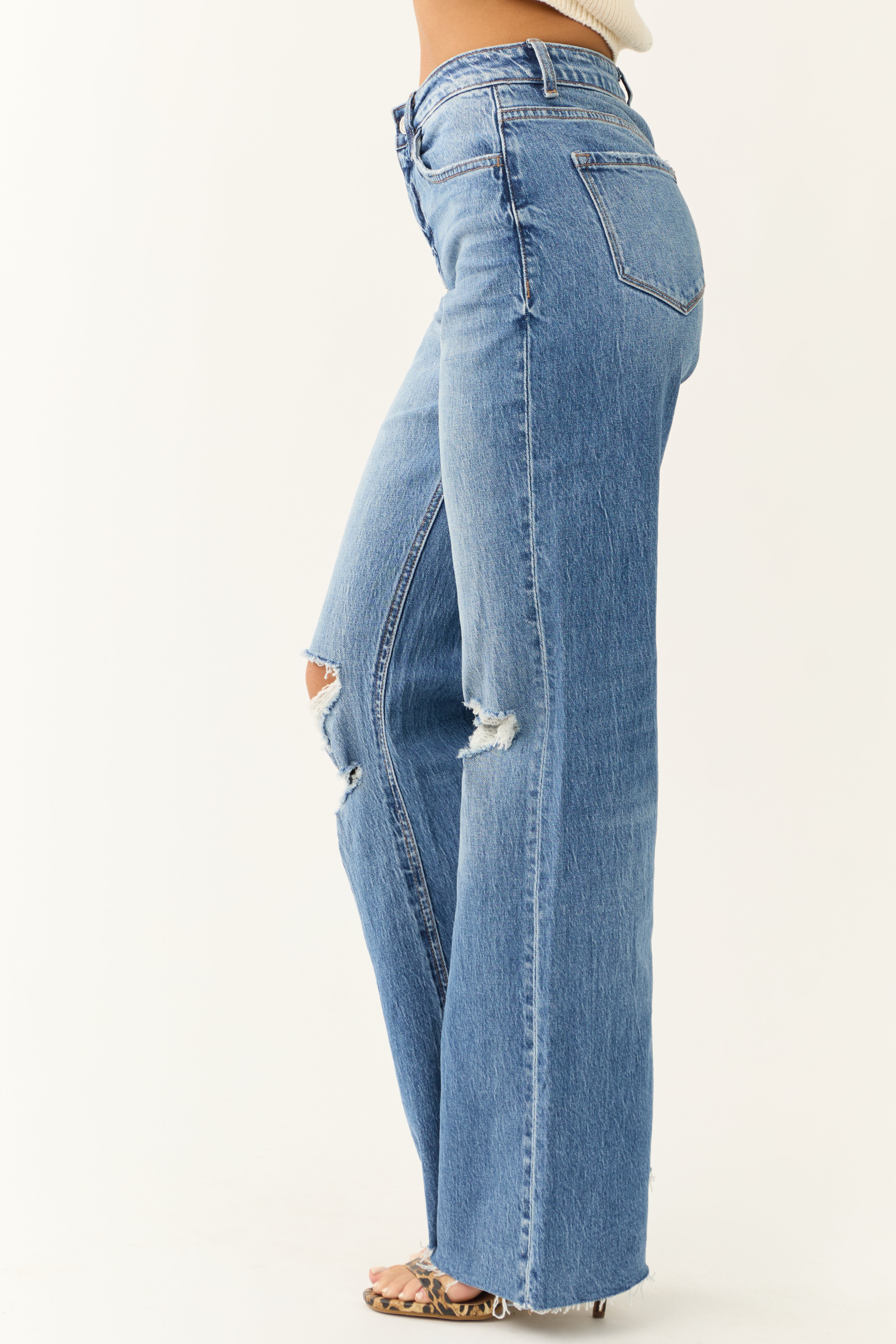 Vervet High Rise Medium Wash Wide Leg Jeans-Newayad