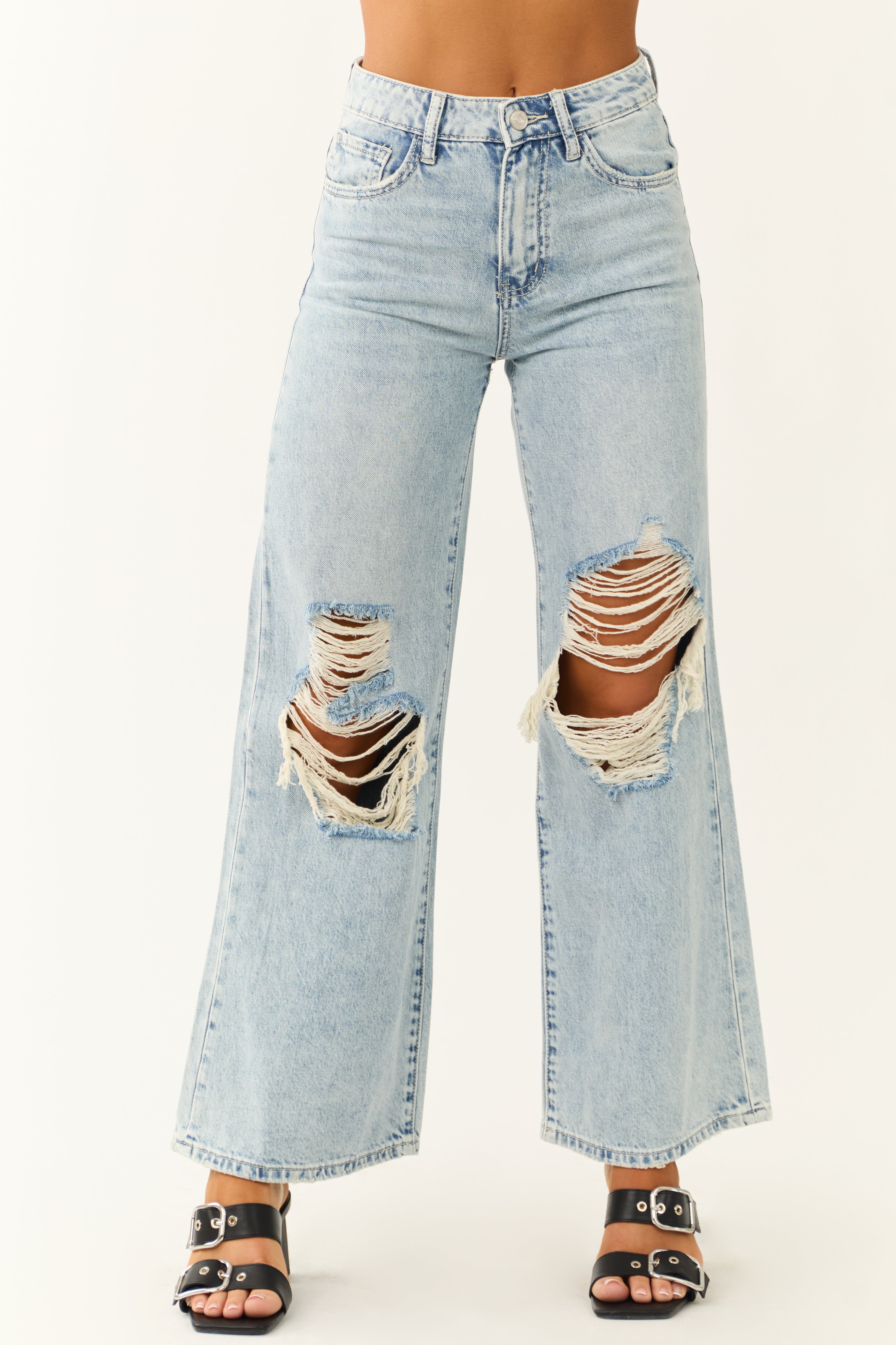 Vervet Light Wash High Rise Wide Leg Jeans-Newayad